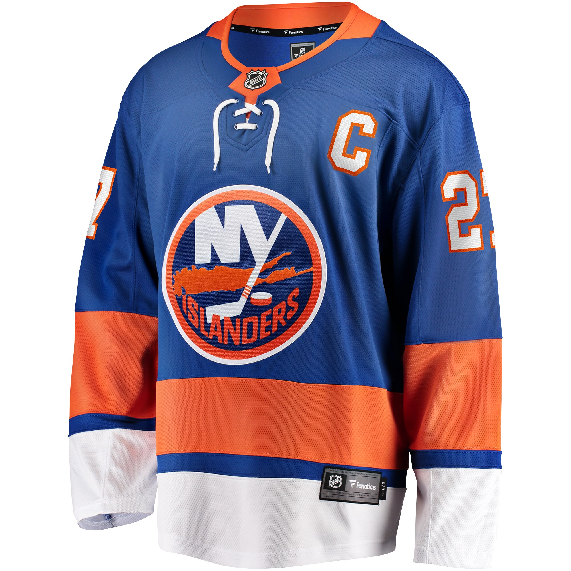 Alternative view of Men's New York Islanders Anders Lee Royal Home Captain Patch Breakaway Player Jersey - JS609 