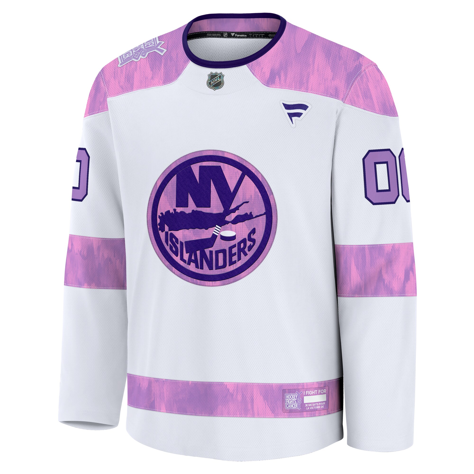 Alternative view of Men's New York Islanders White 2024 Hockey Fights Cancer Custom Practice Jersey - JS119 