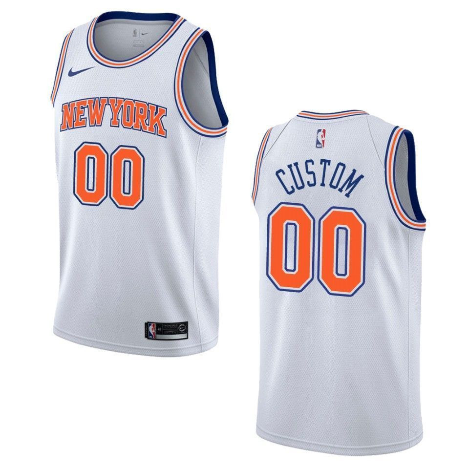 Men's New York Knicks 00 Custom Statement Swingman Jersey - White - JS693 
