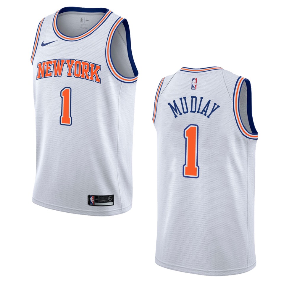 Men's New York Knicks #1 Emmanuel Mudiay Statement Swingman Jersey - White