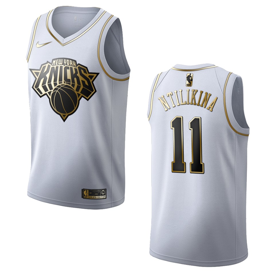 Men’s New York Knicks #11 Frank Ntilikina Golden Edition Jersey – White