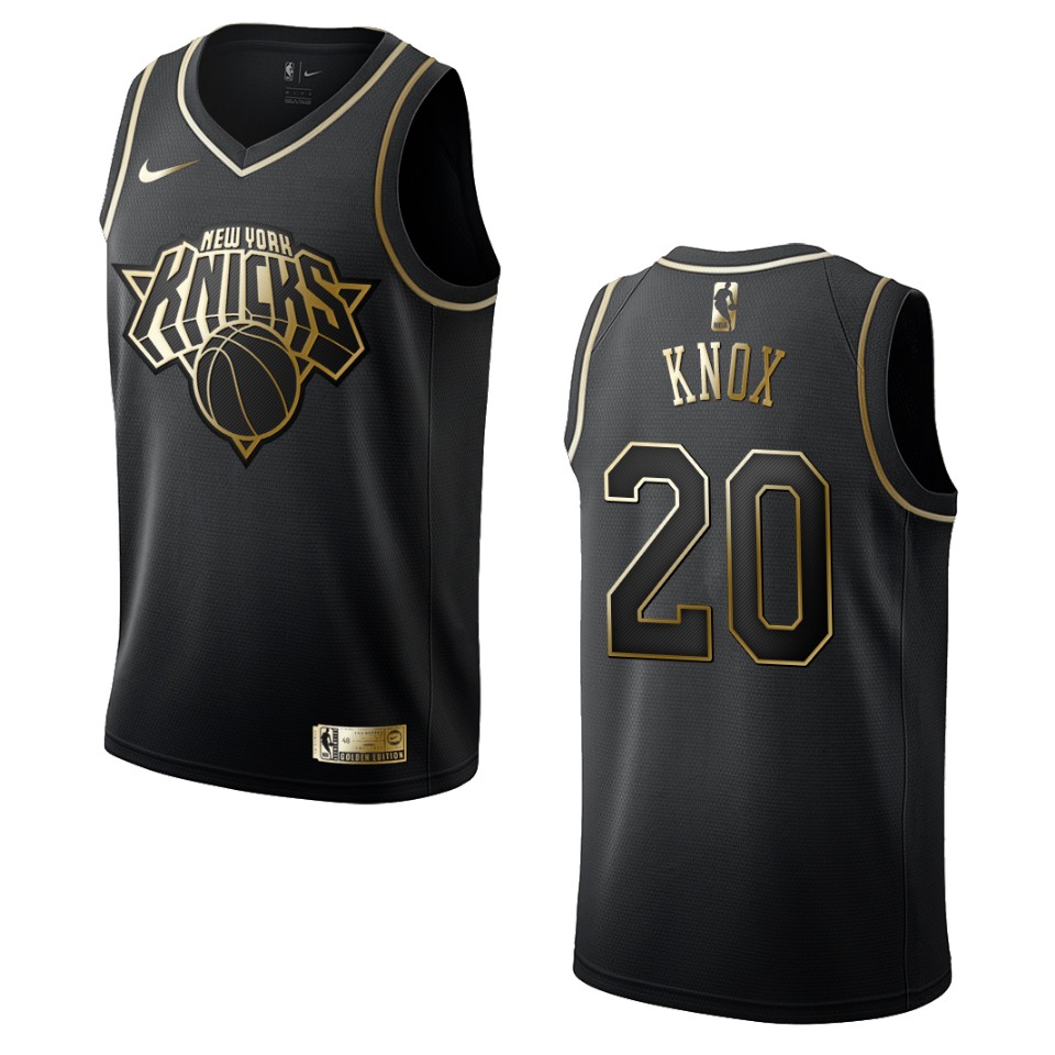 Men’s New York Knicks #20 Kevin Knox Golden Edition Jersey – Black