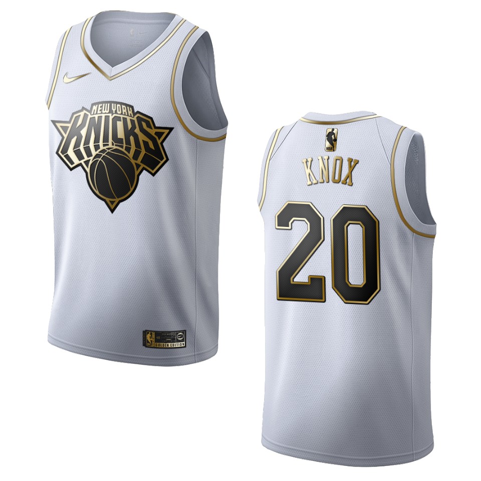 Men’s New York Knicks #20 Kevin Knox Golden Edition Jersey – White