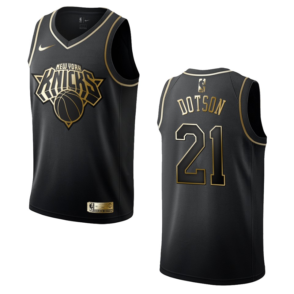 Men’s New York Knicks #21 Damyean Dotson Golden Edition Jersey – Black