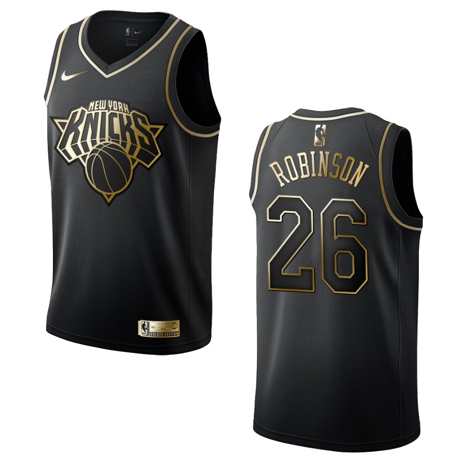 Men’s New York Knicks #26 Mitchell Robinson Golden Edition Jersey – Black