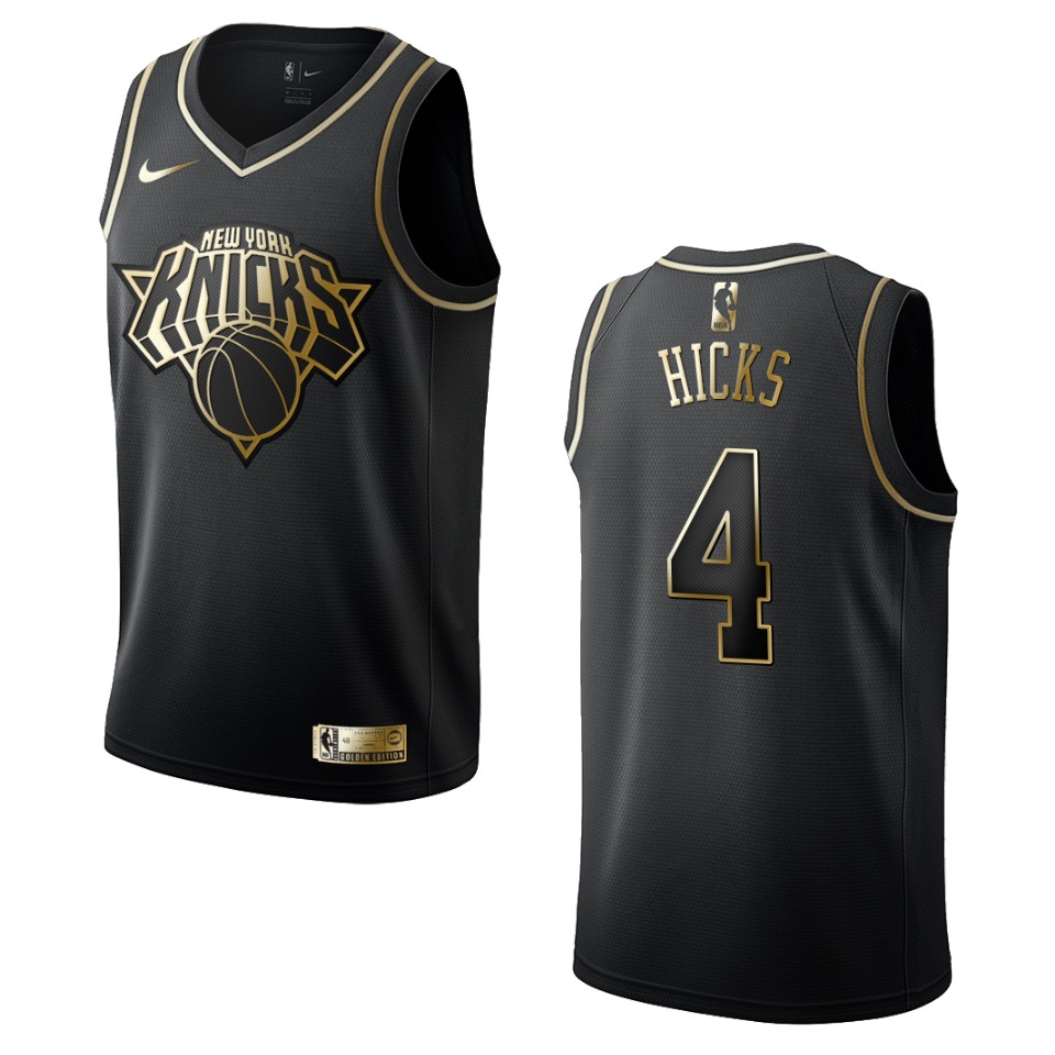 Men’s New York Knicks #4 Isaiah Hicks Golden Edition Jersey – Black
