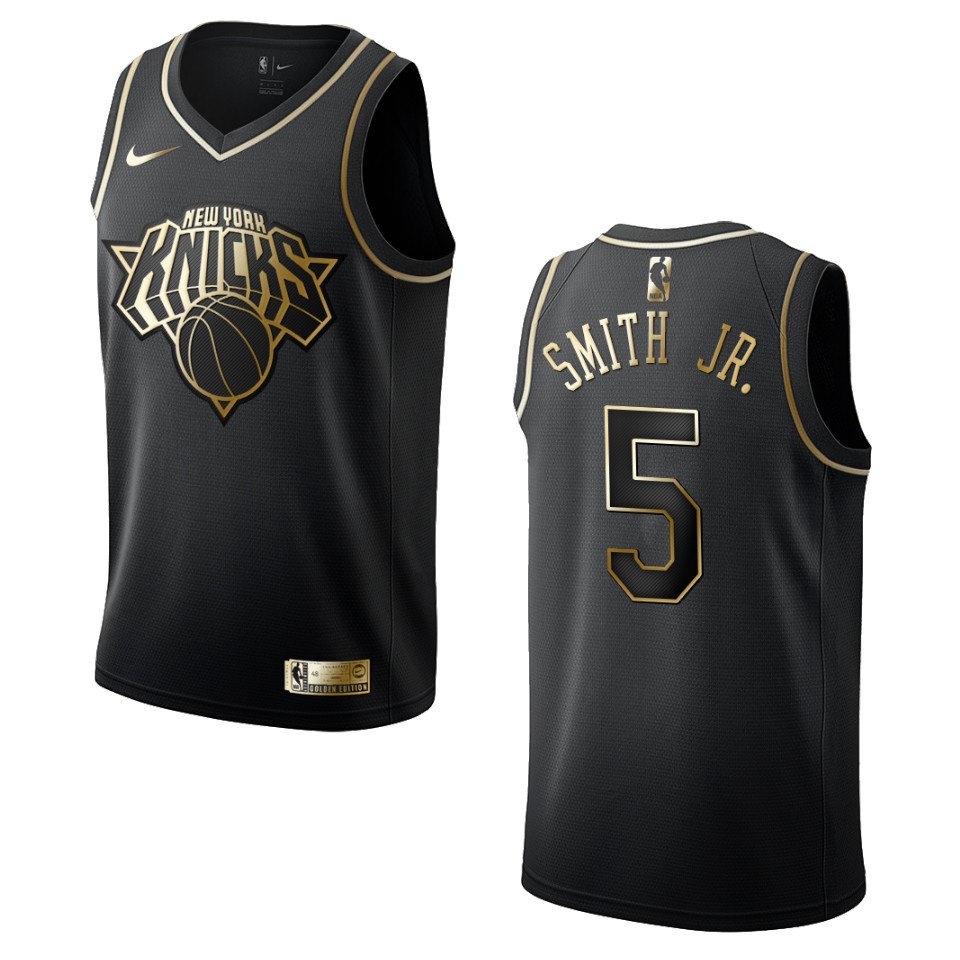 Men's New York Knicks #5 Dennis Smith Jr. Golden Edition Jersey - Black