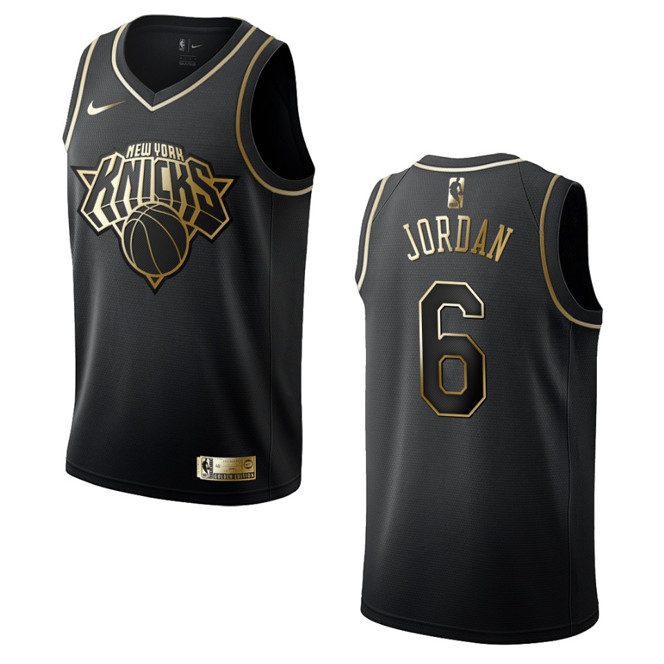 Men’s New York Knicks #6 Deandre Jordan Golden Edition Jersey – Black