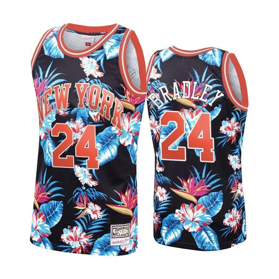 Men's New York Knicks Bill Bradley 24 Floral Fashion Jersey - JS794 