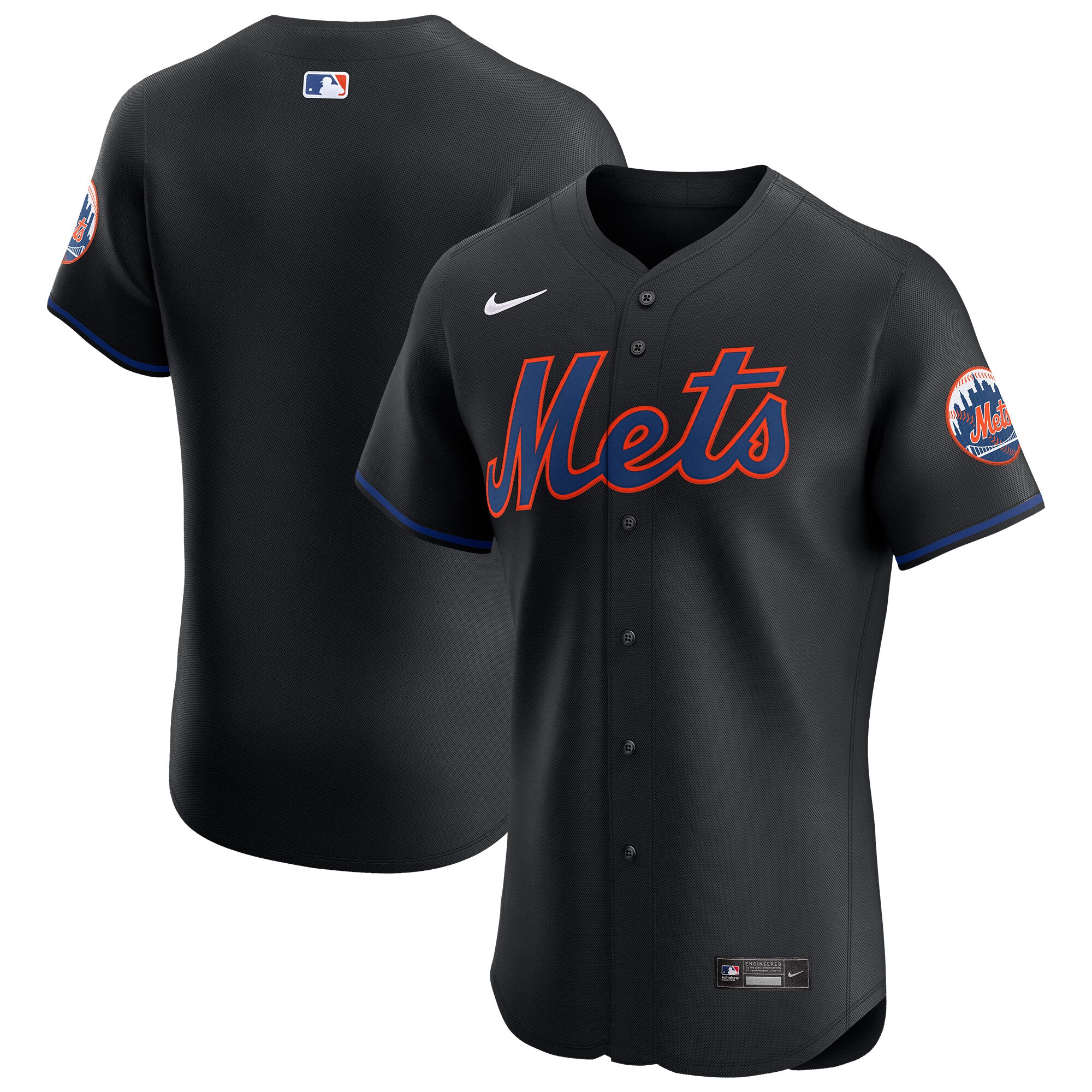 Men's New York Mets Black Alternate Vapor Premier Elite Patch Jersey 