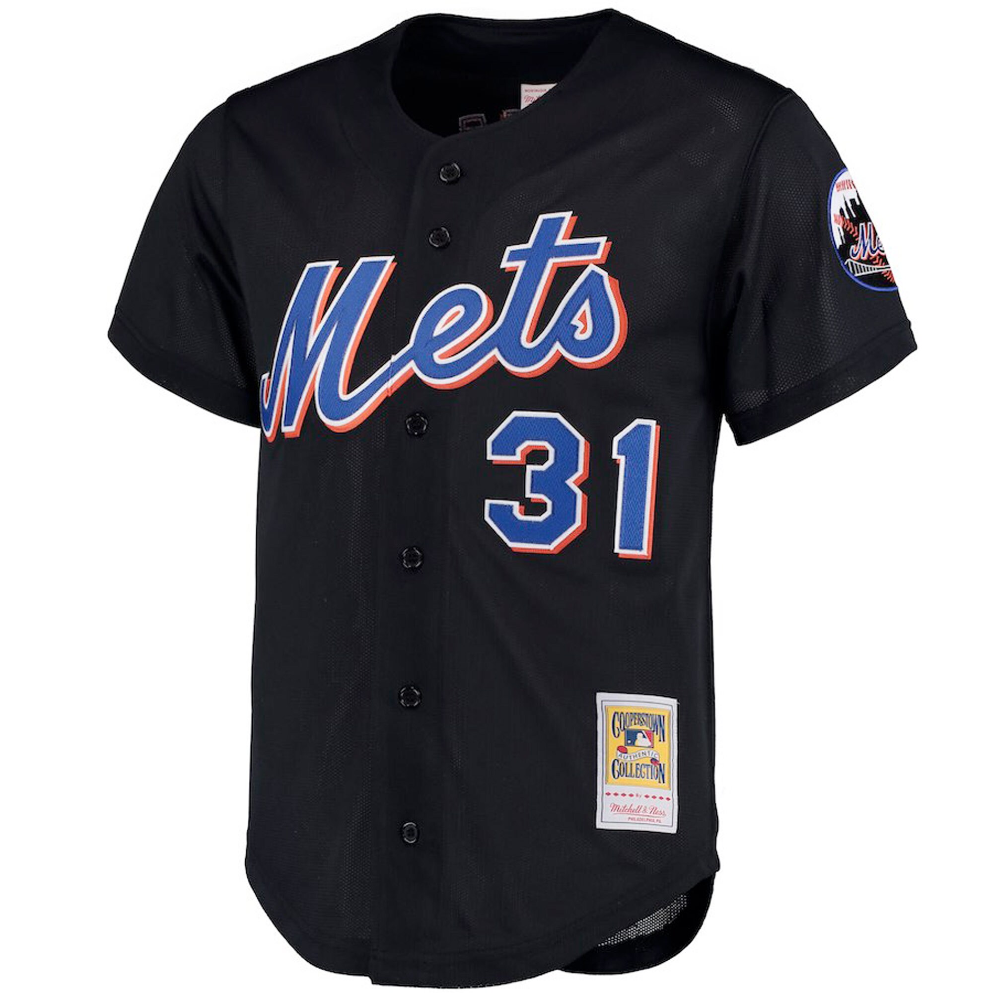 Alternative view of Men's New York Mets Mike Piazza Mitchell & Ness Black Big & Tall Cooperstown Collection Mesh Button-Up Jersey 