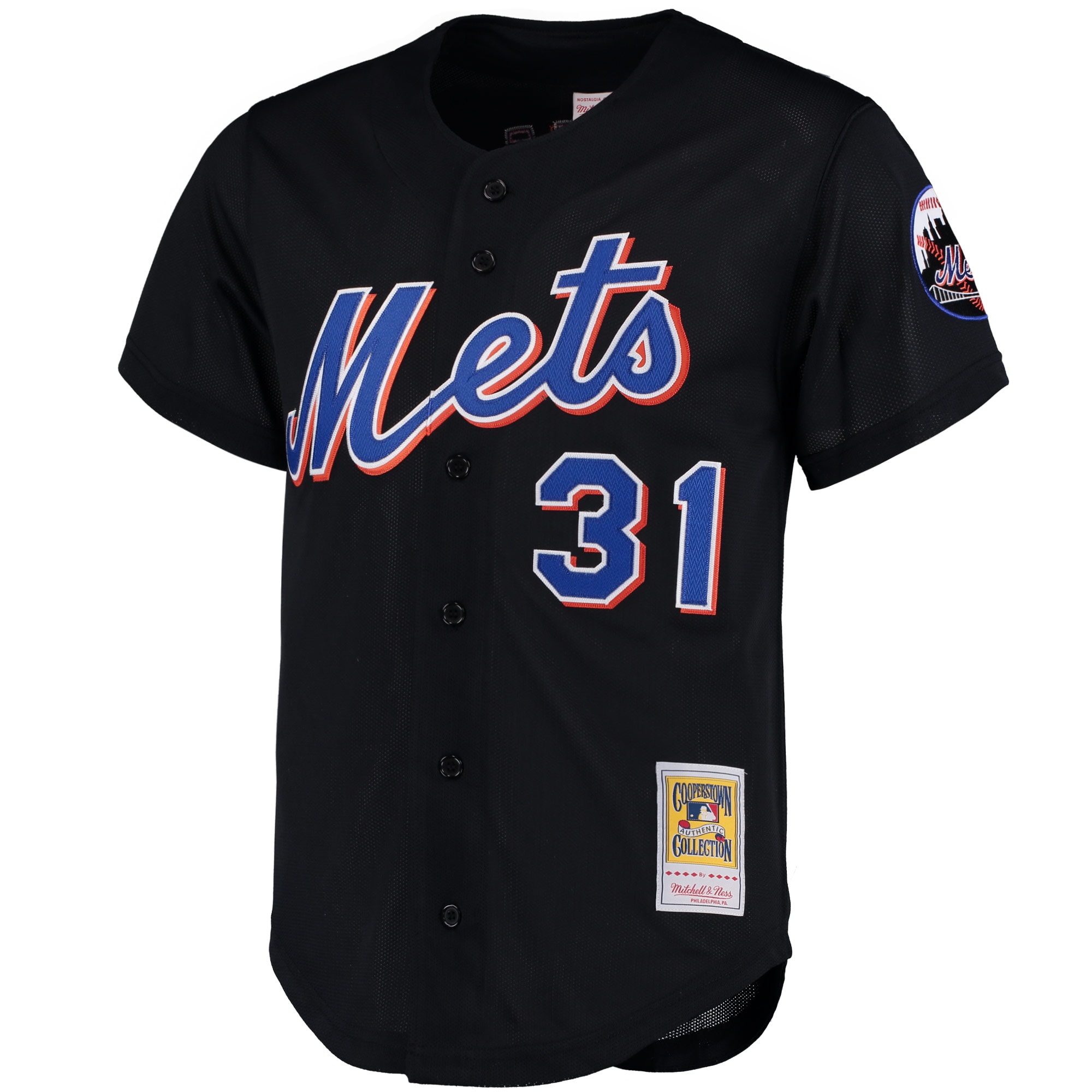 Alternative view of Men's New York Mets Mike Piazza Mitchell & Ness Black Cooperstown Collection Mesh Batting Practice Button-Up Jersey 