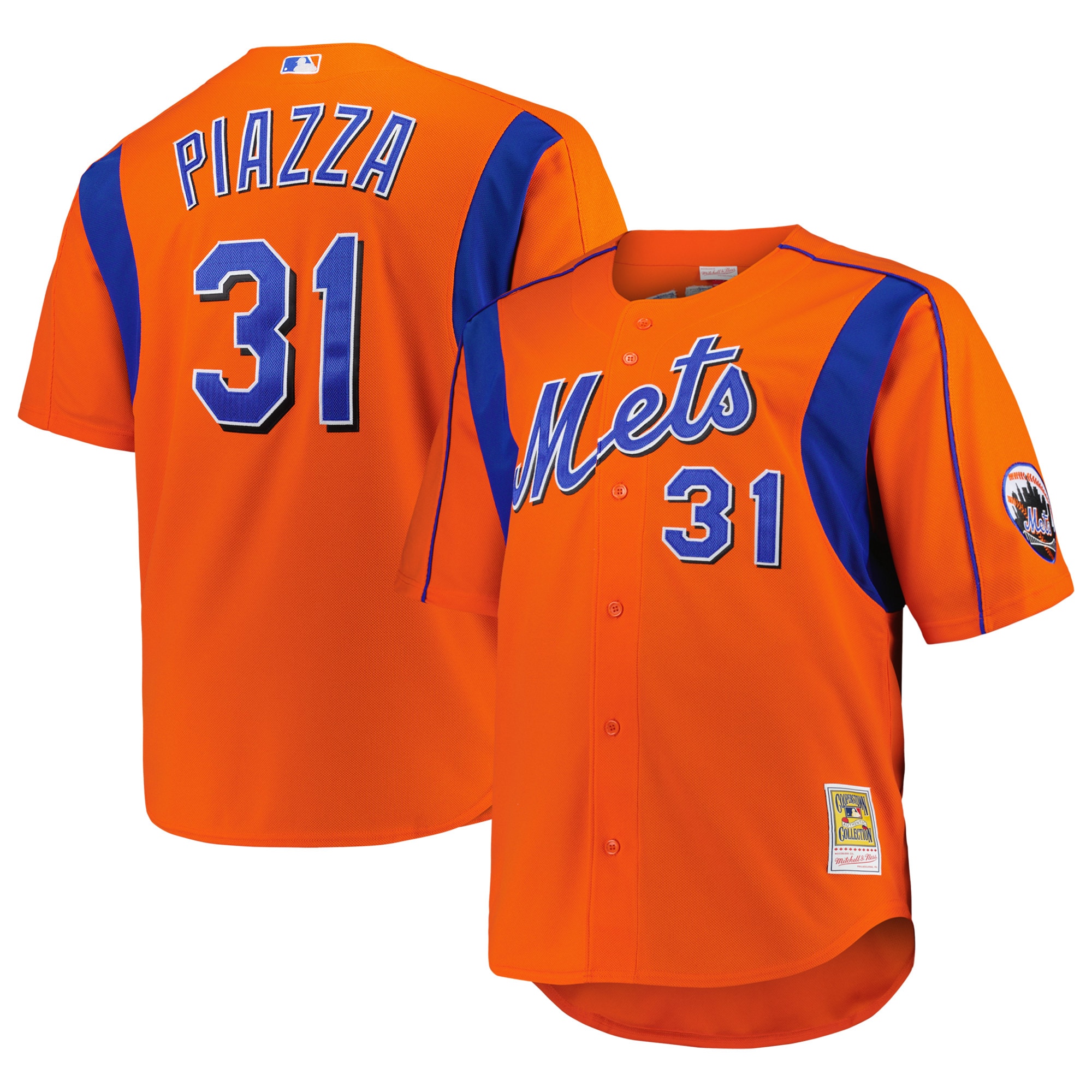 Men's New York Mets Mike Piazza Mitchell & Ness Orange Big & Tall Cooperstown Collection Mesh Batting Practice Jersey 