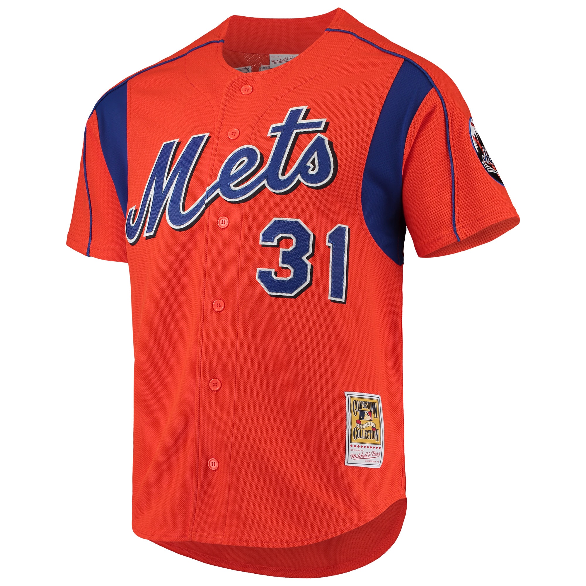 Alternative view of Men's New York Mets Mike Piazza Mitchell & Ness Orange Cooperstown Collection Mesh Batting Practice Button-Up Jersey 