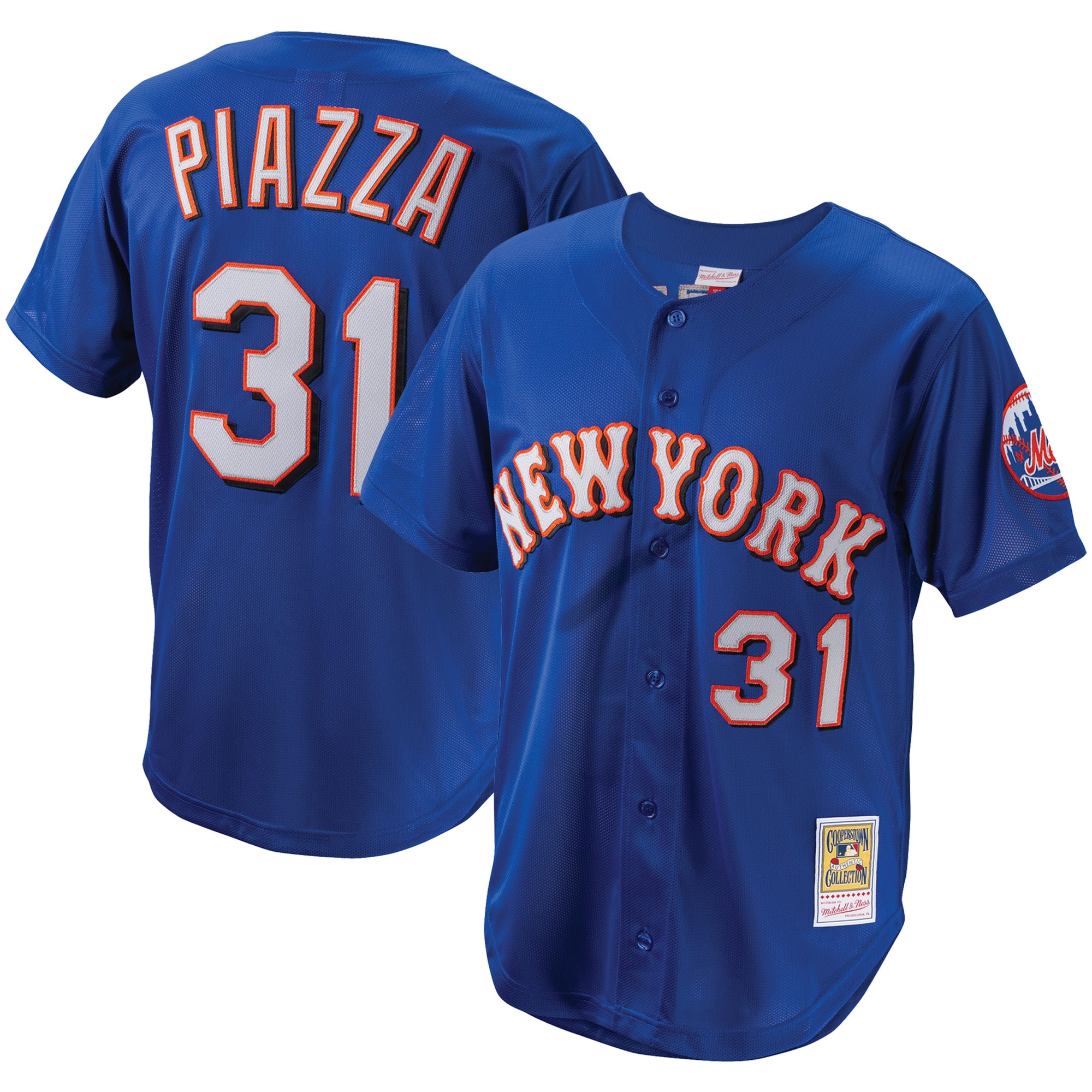 Men's New York Mets Mike Piazza Mitchell & Ness Royal Cooperstown Collection Mesh Batting Practice Button-Up Jersey 