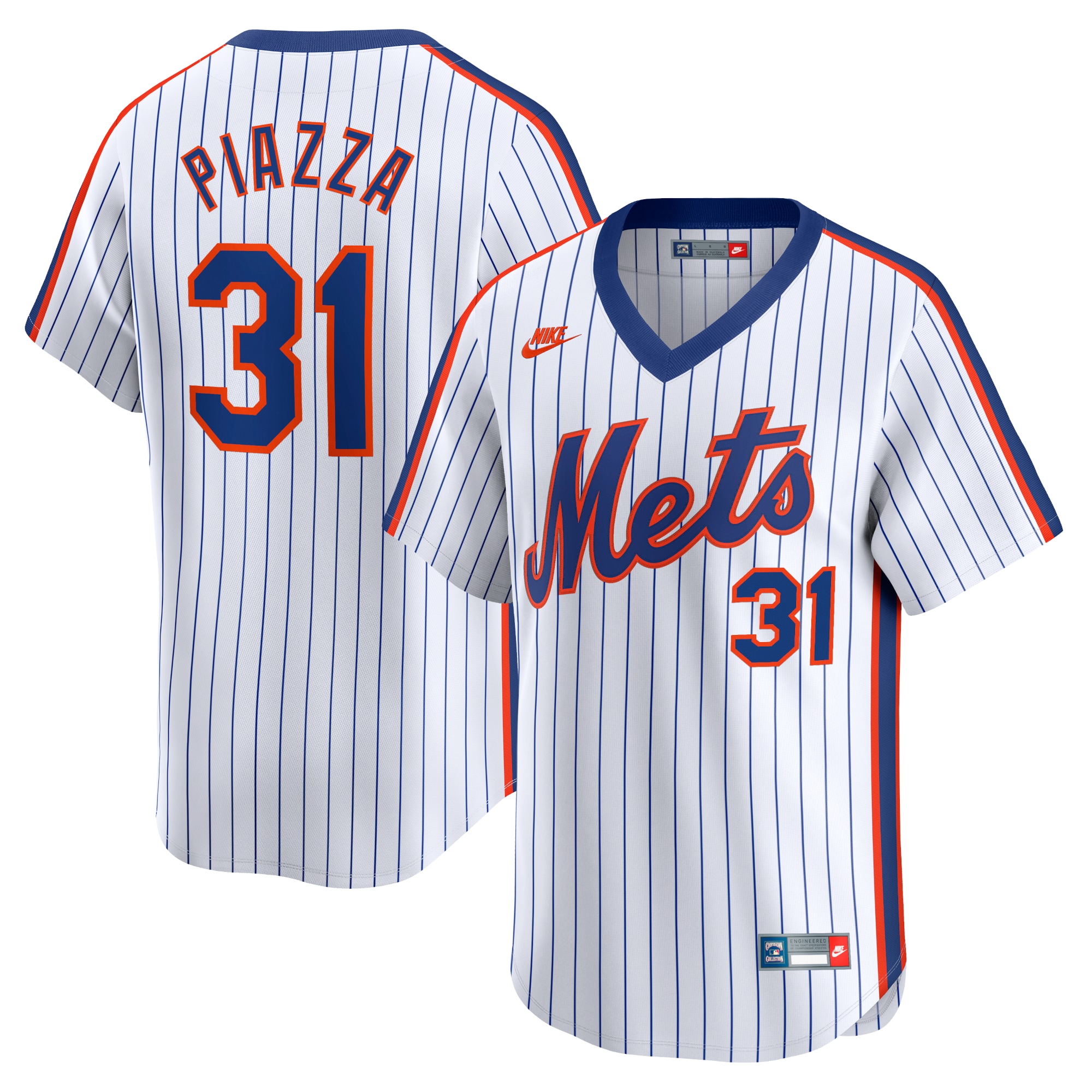 Men's New York Mets Mike Piazza White Throwback Cooperstown Limited Jersey 