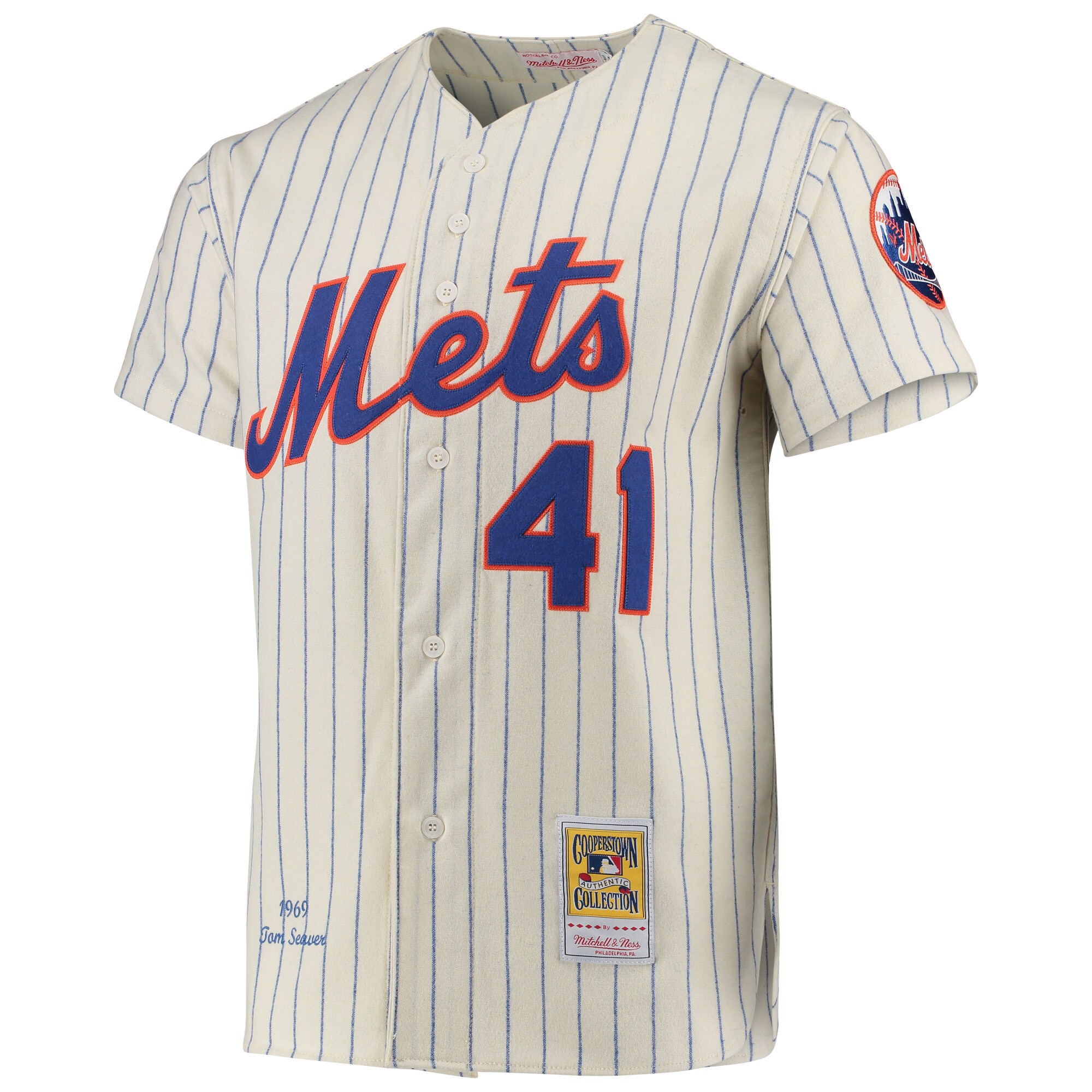 Alternative view of Men's New York Mets Tom Seaver Mitchell & Ness Cream 1969 Cooperstown Collection Jersey 
