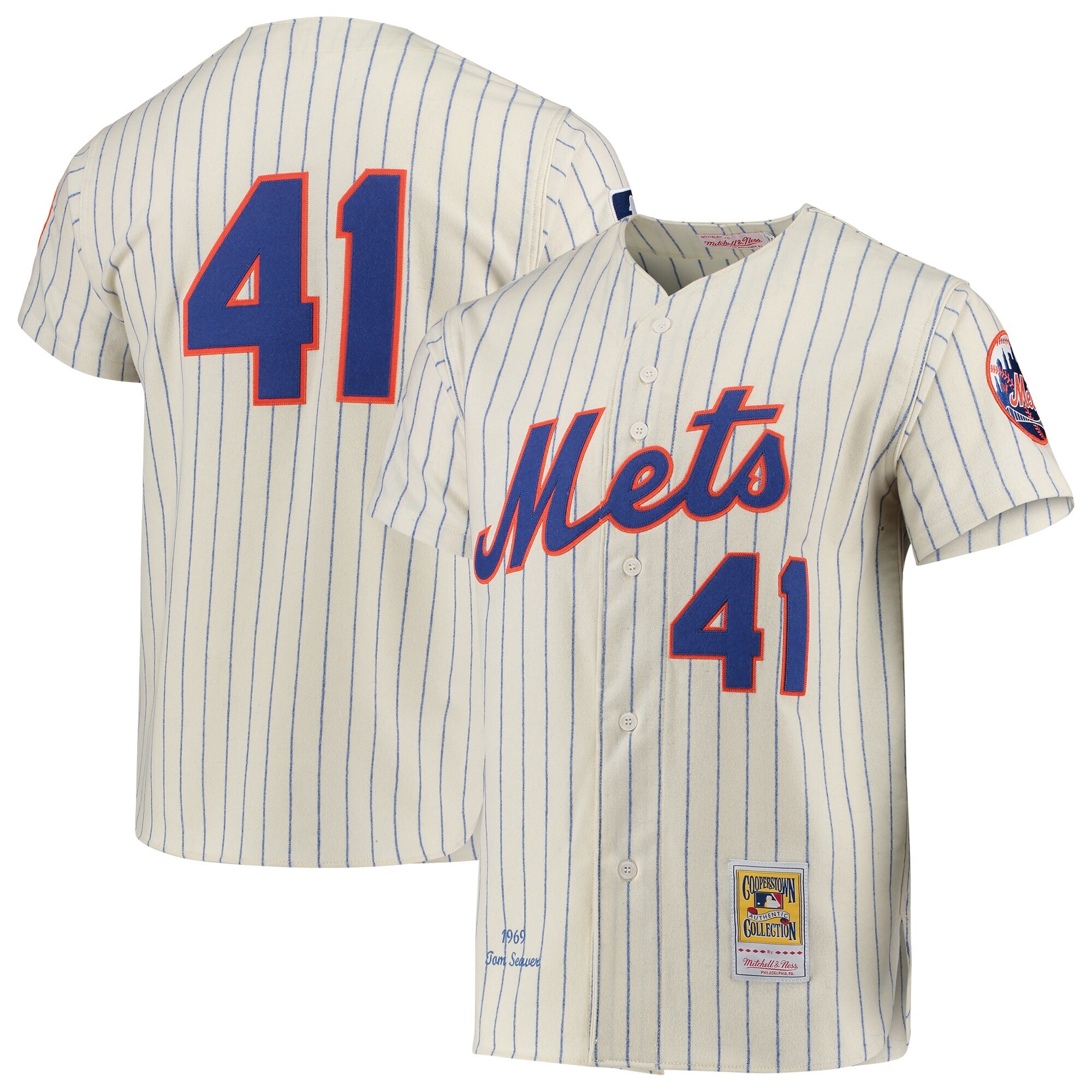 Men's New York Mets Tom Seaver Mitchell & Ness Cream 1969 Cooperstown Collection Jersey 