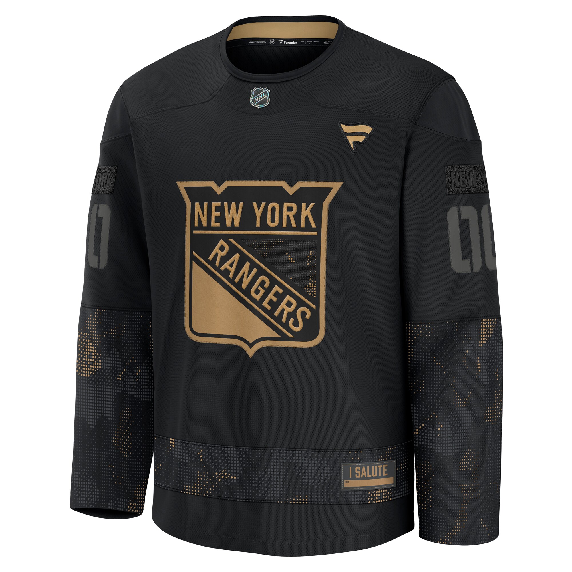 Alternative view of Men's New York Rangers Black 2024 Military Appreciation Custom Practice Jersey - JS585 