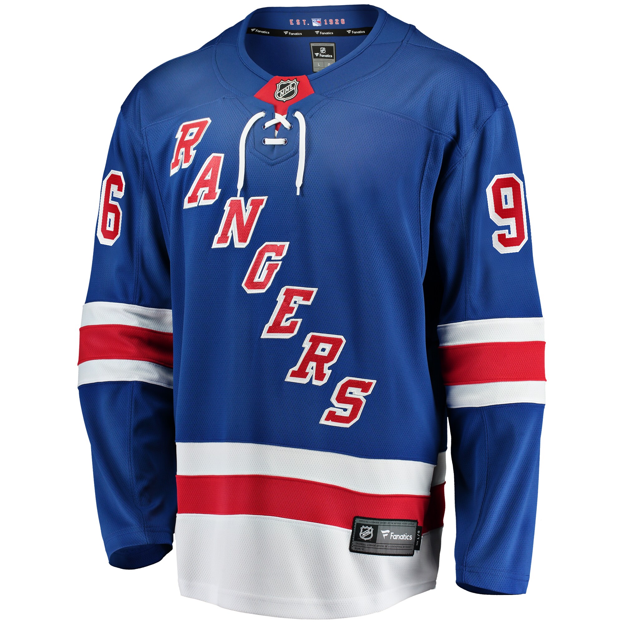 Alternative view of Men's New York Rangers Jack Roslovic Blue Home Premier Breakaway Player Jersey - JS492 
