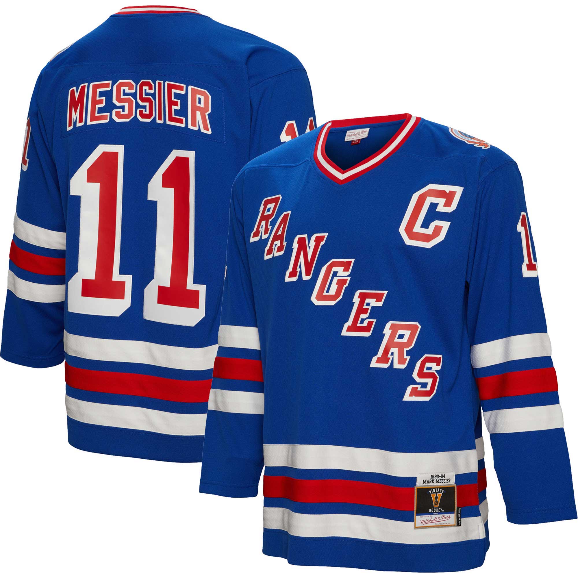 Men's New York Rangers Mark Messier Mitchell & Ness Blue Big & Tall 1993 Captain Patch Blue Line Player Jersey - JS259 