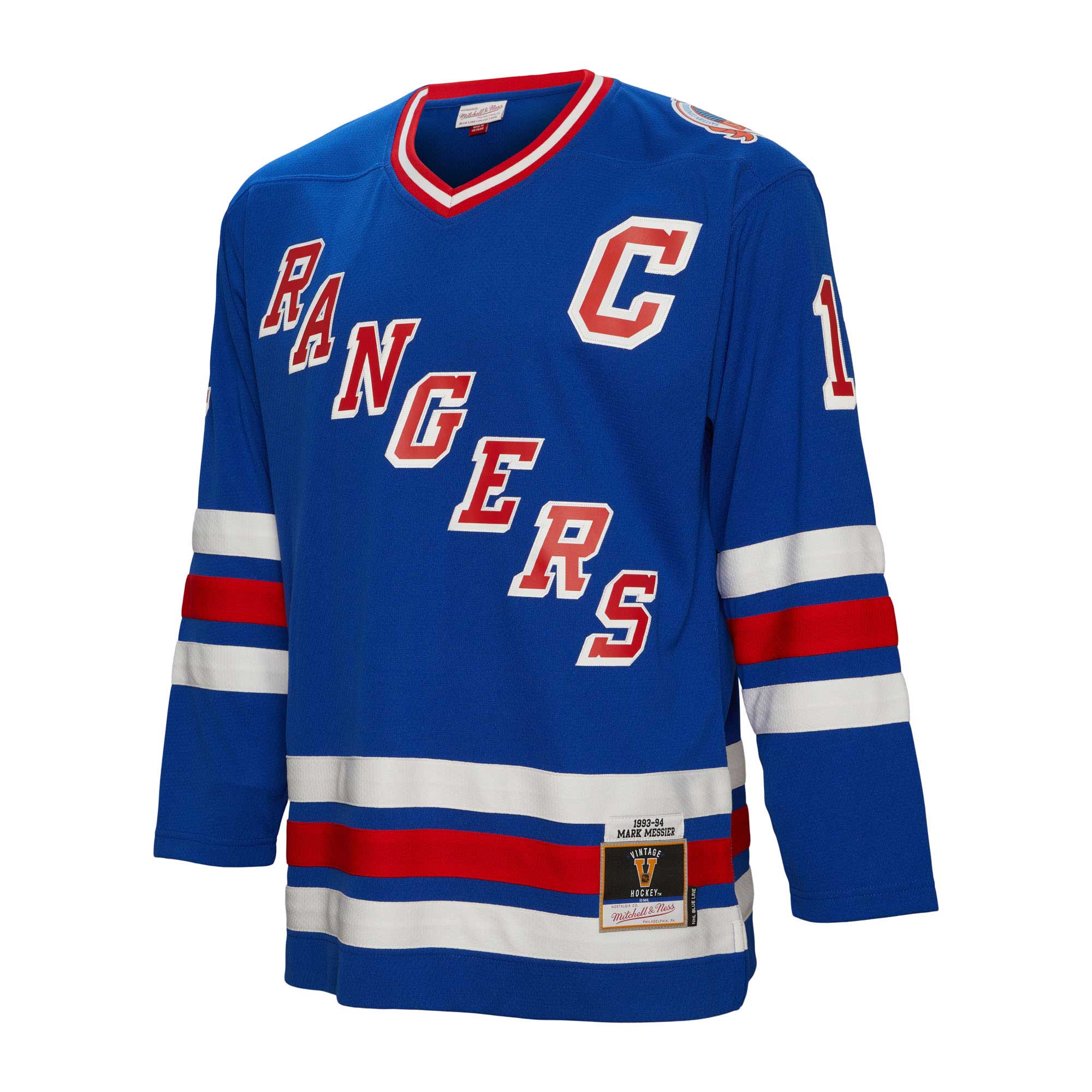 Alternative view of Men's New York Rangers Mark Messier Mitchell & Ness Blue Big & Tall 1993 Captain Patch Blue Line Player Jersey - JS259 