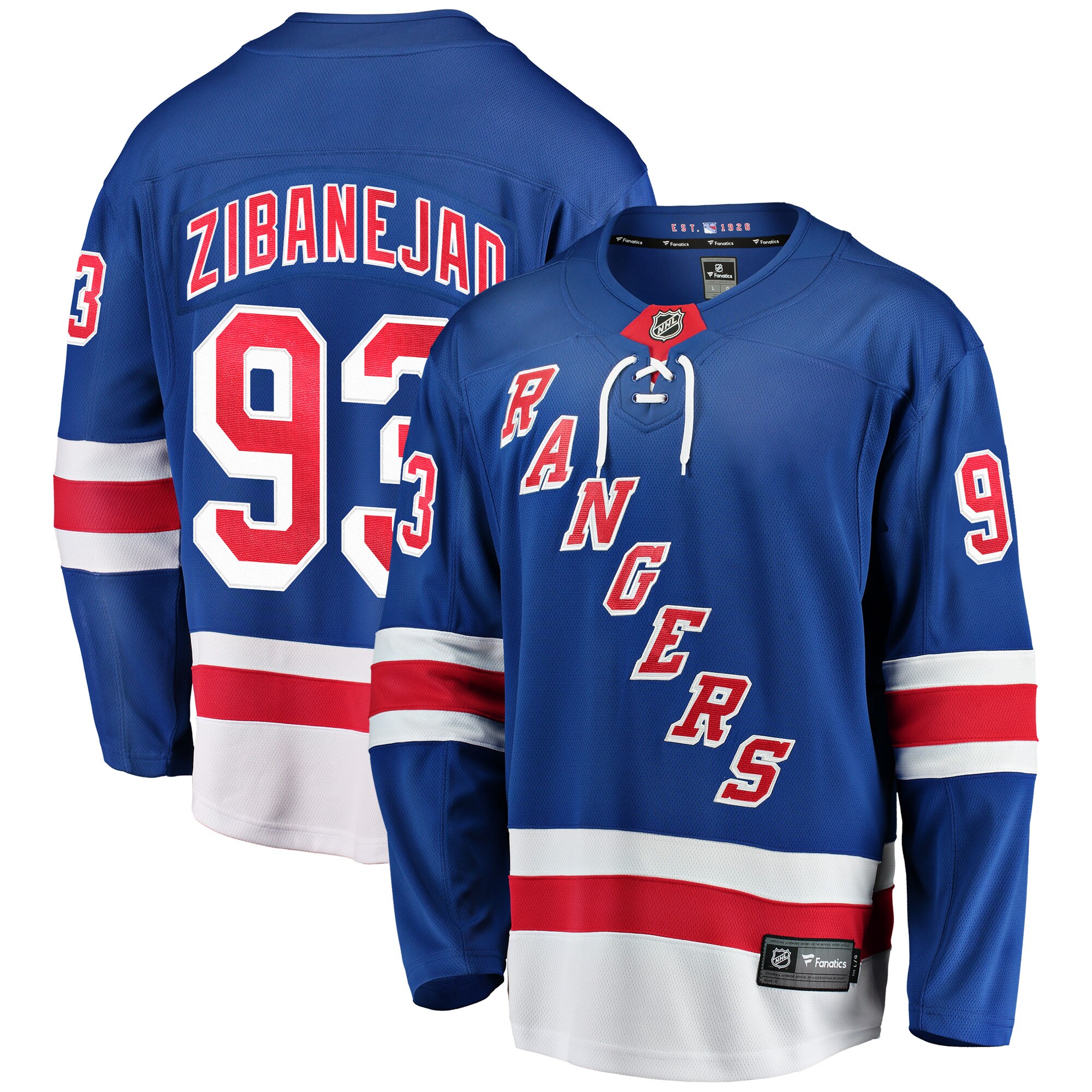 Men's New York Rangers Mika Zibanejad Blue Home Breakaway Player Jersey - JS938 
