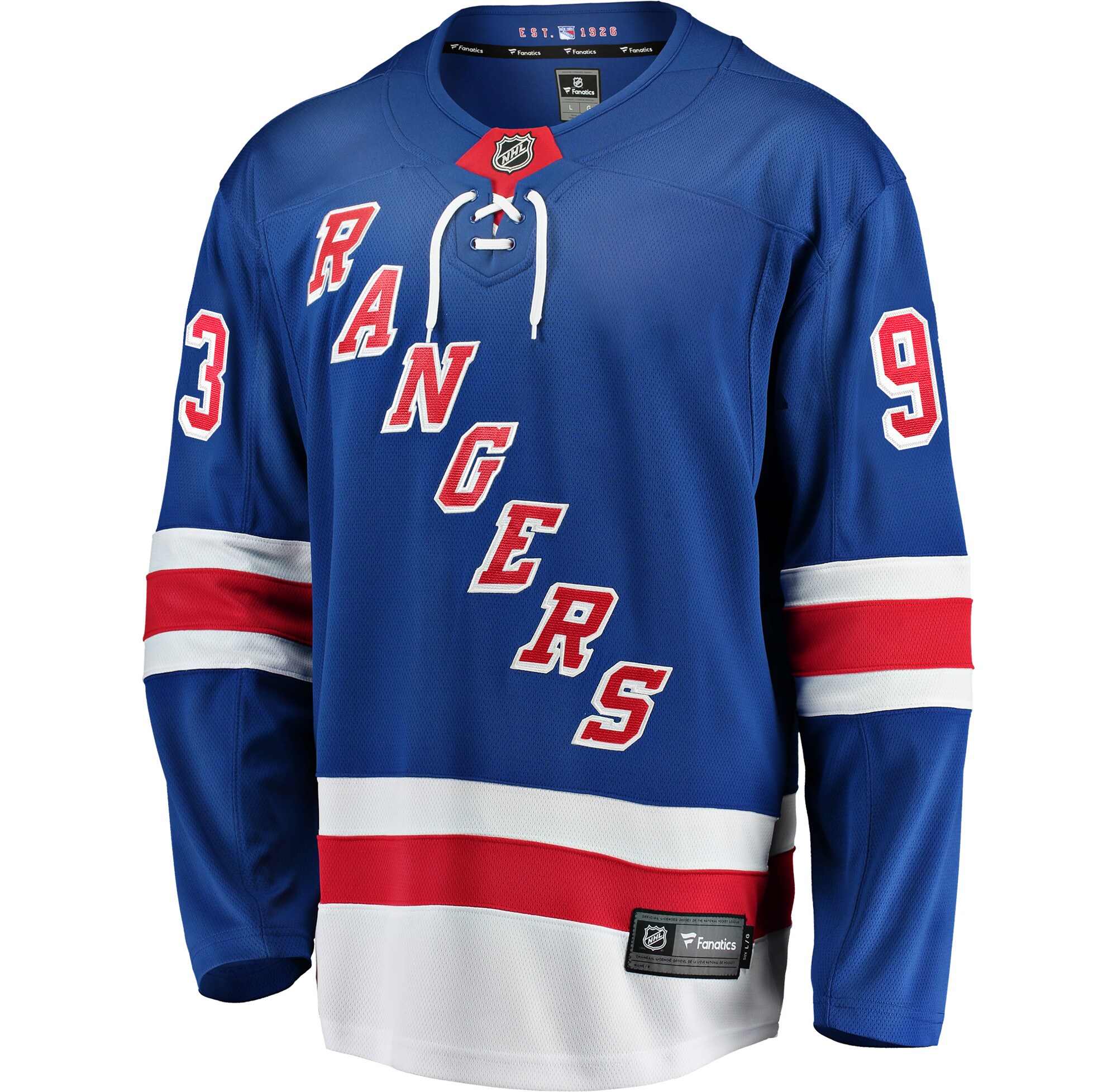 Alternative view of Men's New York Rangers Mika Zibanejad Blue Home Breakaway Player Jersey - JS938 