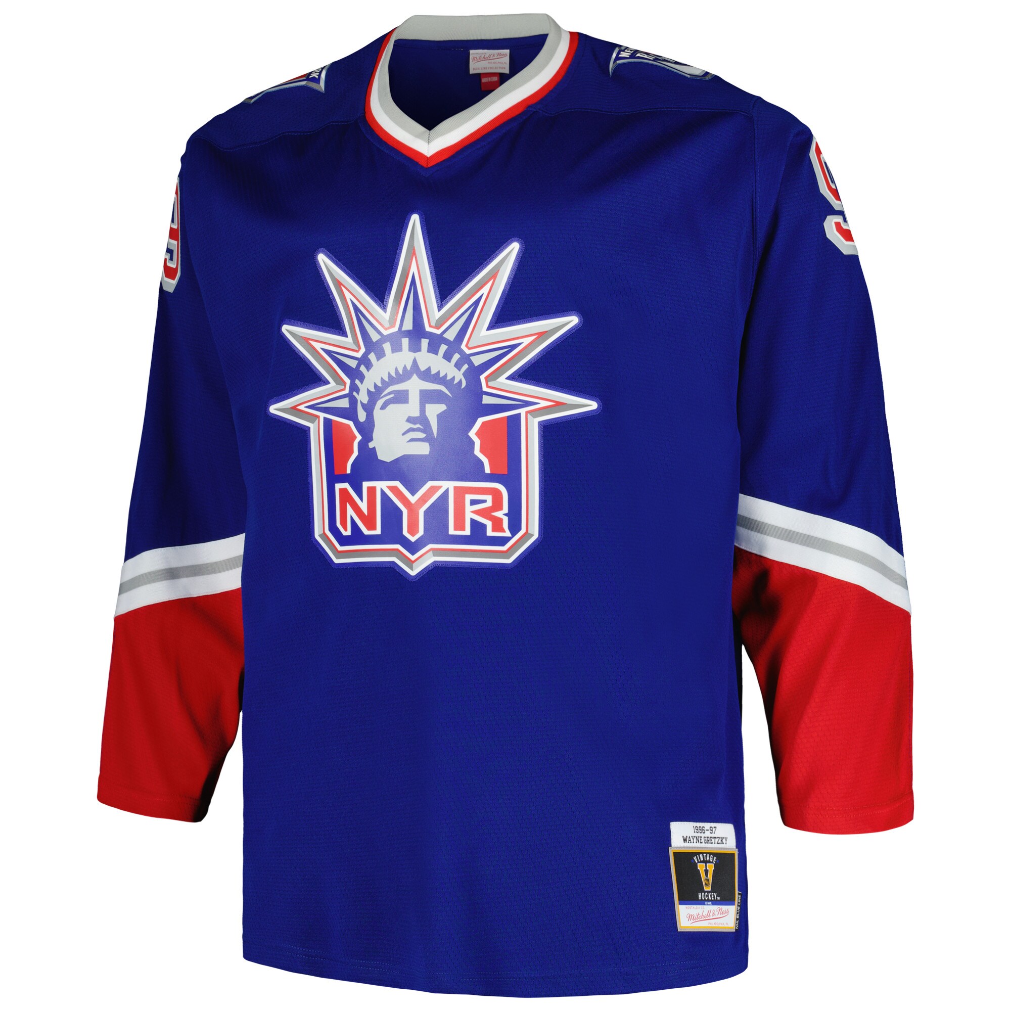 Alternative view of Men's New York Rangers Wayne Gretzky Mitchell & Ness Blue Big & Tall Blue Line Player Jersey - JS499 