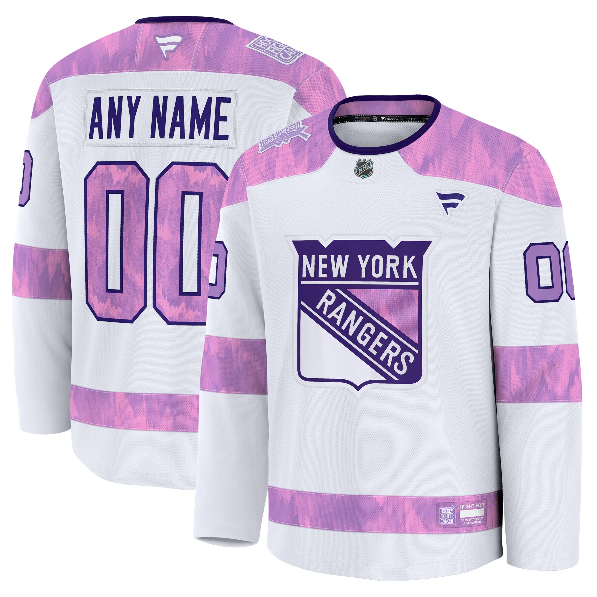 Men's New York Rangers White 2024 Hockey Fights Cancer Custom Practice Jersey - JS323 