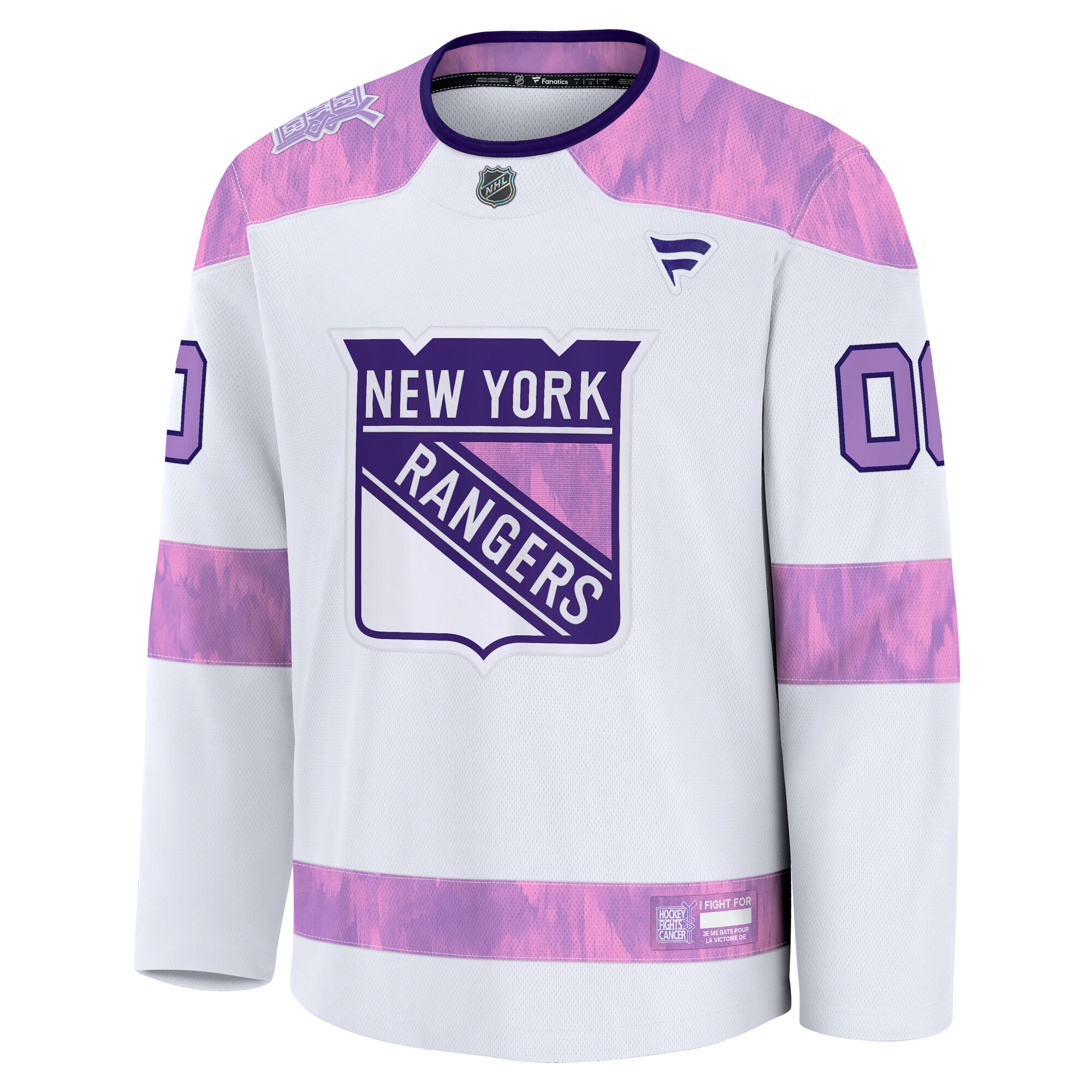 Alternative view of Men's New York Rangers White 2024 Hockey Fights Cancer Custom Practice Jersey - JS805 