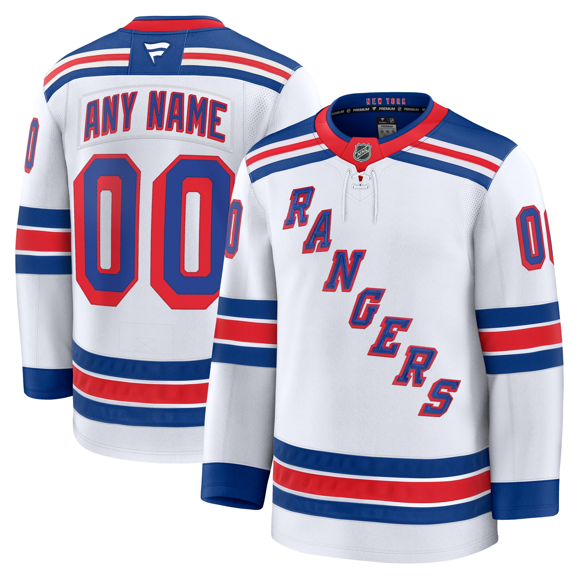 Men's New York Rangers White Away Premium Custom Jersey - JS891 