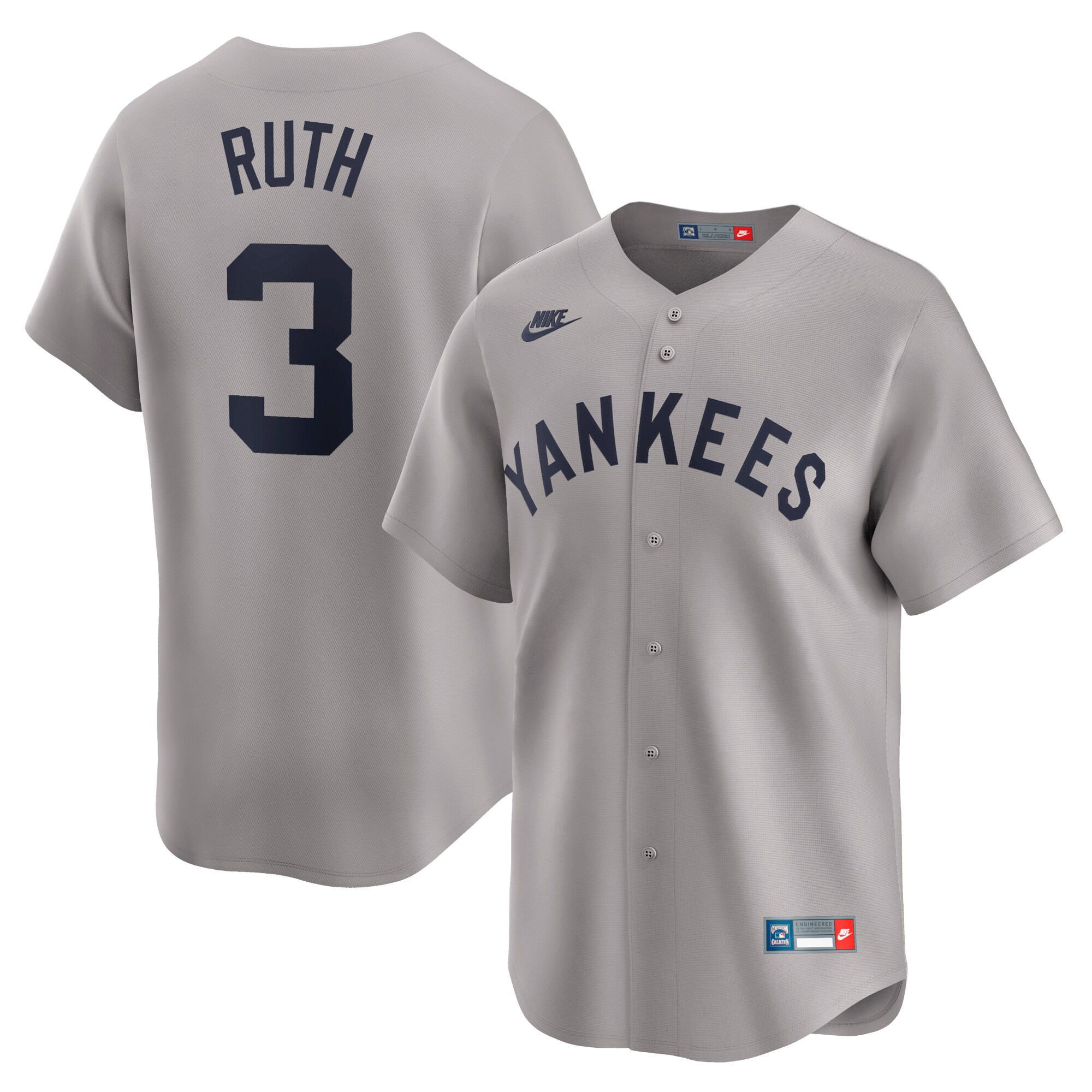 Men's New York Yankees Babe Ruth Gray Throwback Cooperstown Collection Limited Jersey 