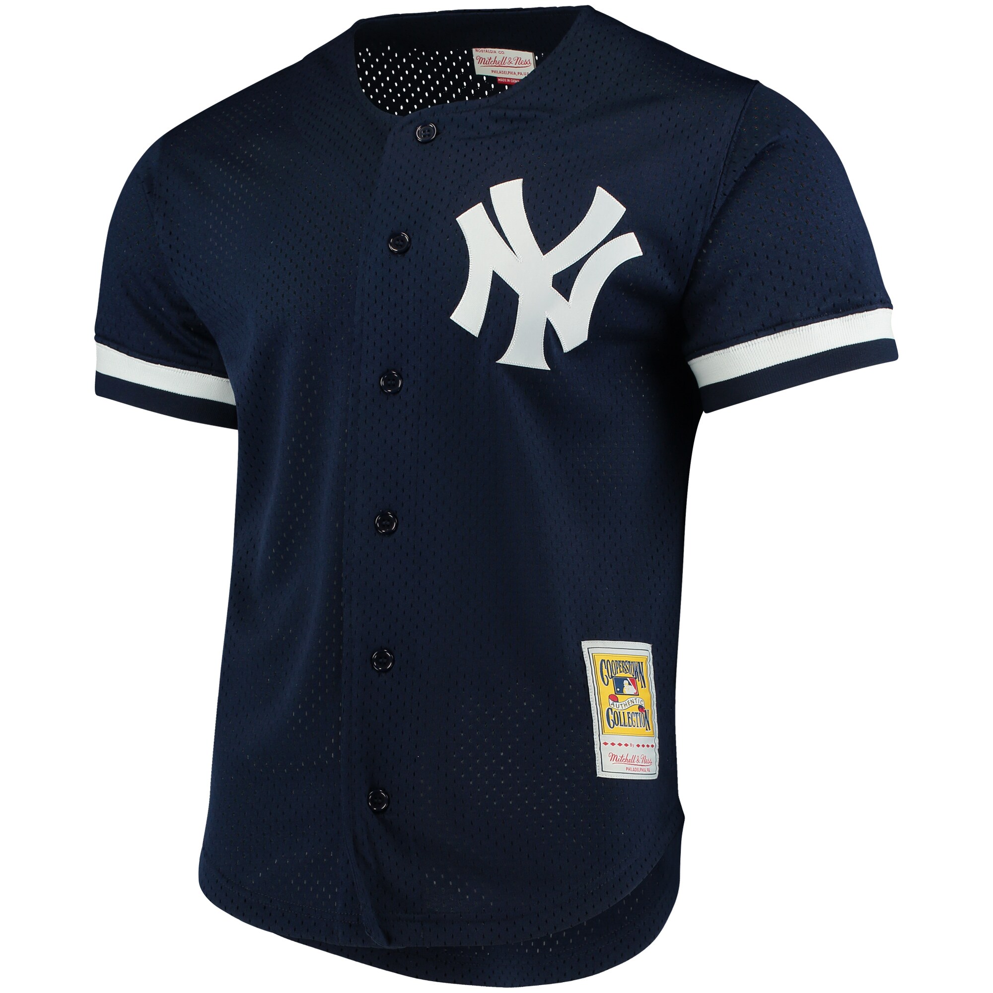 Alternative view of Men's New York Yankees Bernie Williams Mitchell & Ness Navy Cooperstown Collection Mesh Batting Practice Button-Up Jersey 
