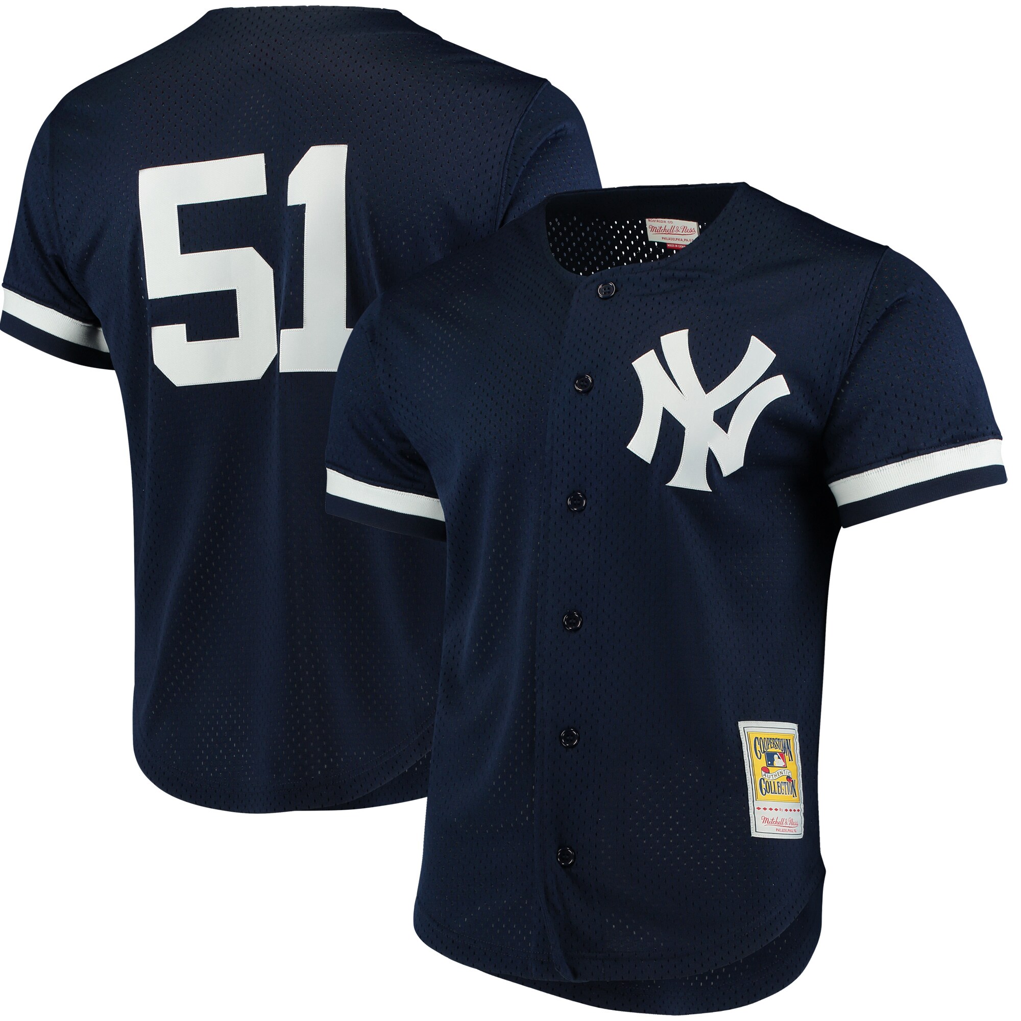 Men's New York Yankees Bernie Williams Mitchell & Ness Navy Cooperstown Collection Mesh Batting Practice Button-Up Jersey 