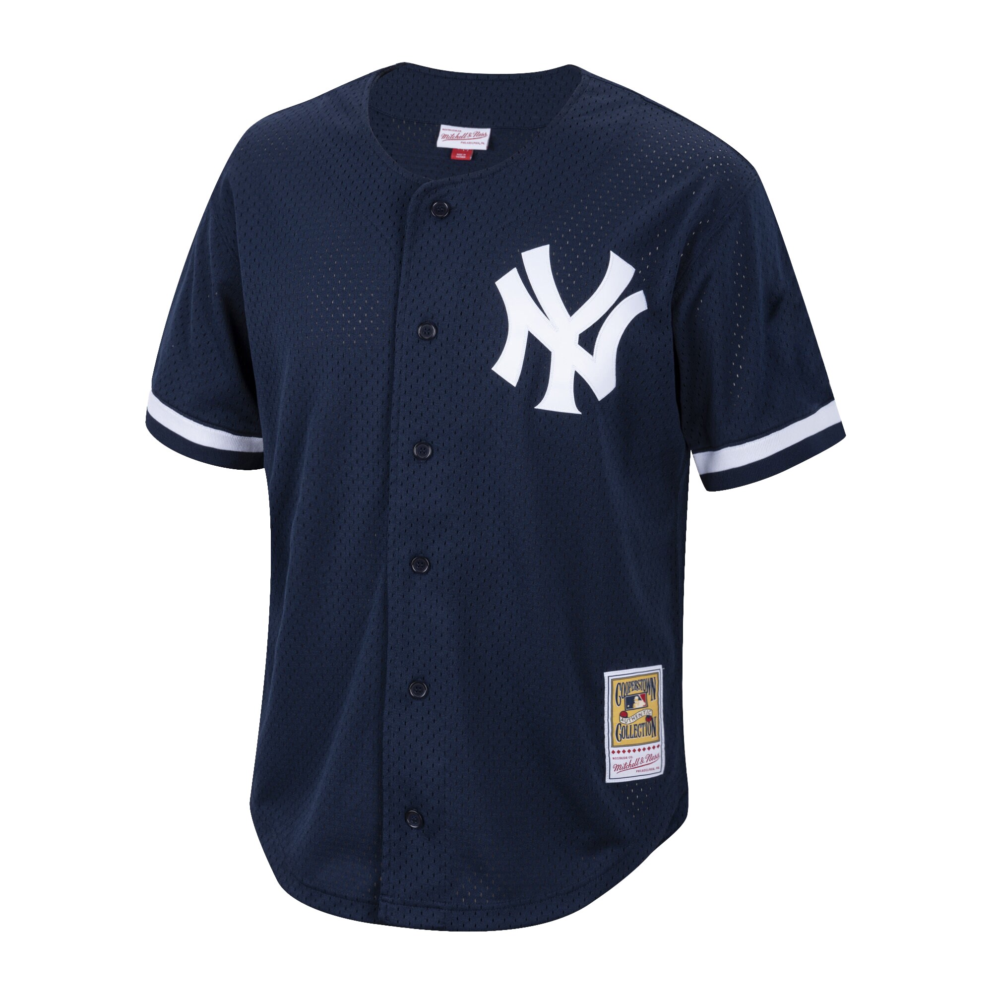 Alternative view of Men's New York Yankees Bernie Williams Mitchell & Ness Navy Cooperstown Collection Mesh Batting Practice Button-Up Jersey 