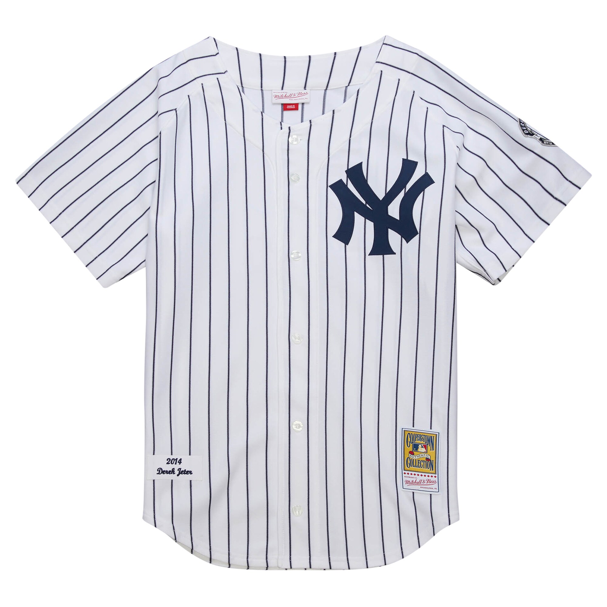 Alternative view of Men's New York Yankees Derek Jeter Mitchell & Ness White 2014 Cooperstown Collection Throwback Jersey 