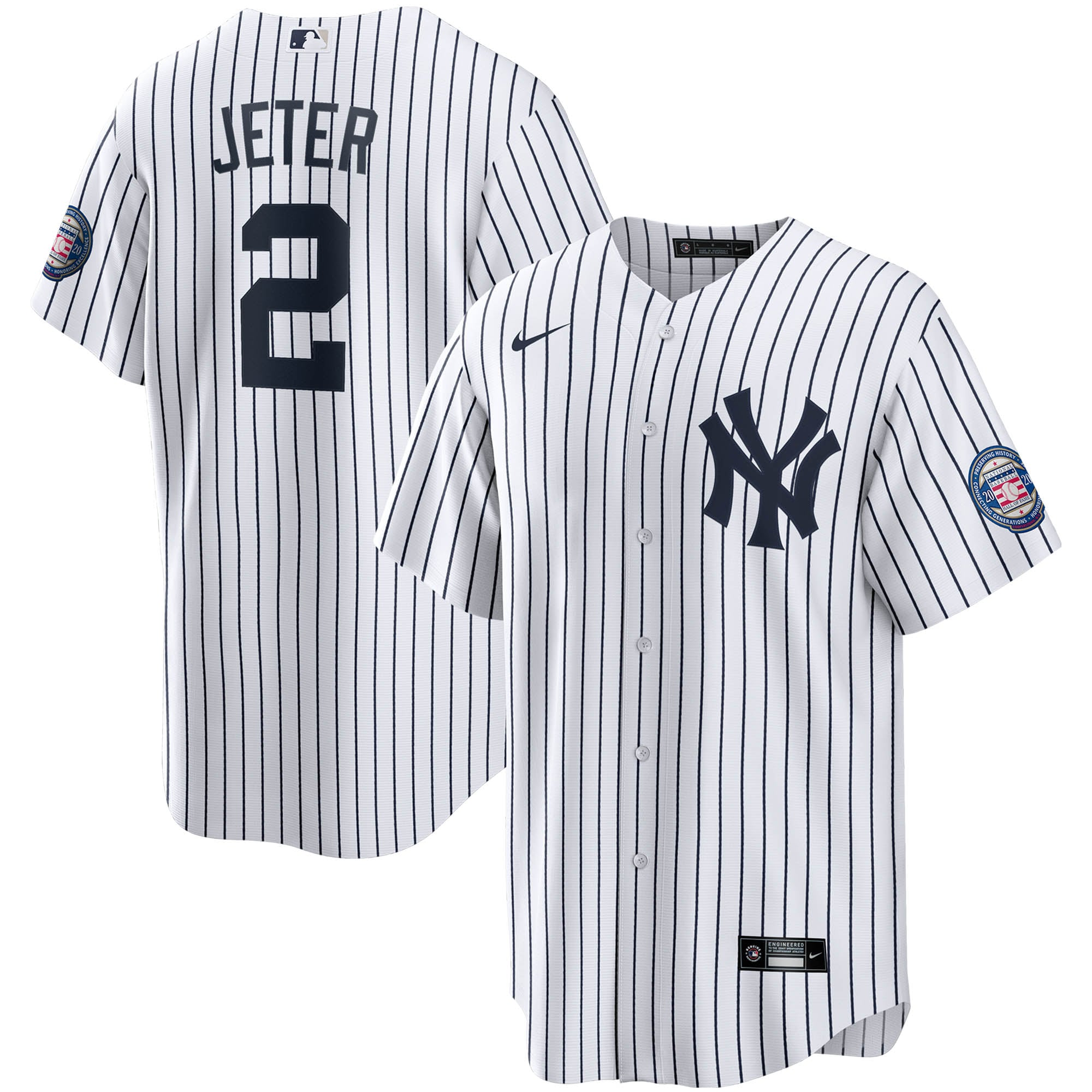 Men's New York Yankees Derek Jeter White/Navy 2020 Hall of Fame Induction Home Player Name Jersey 