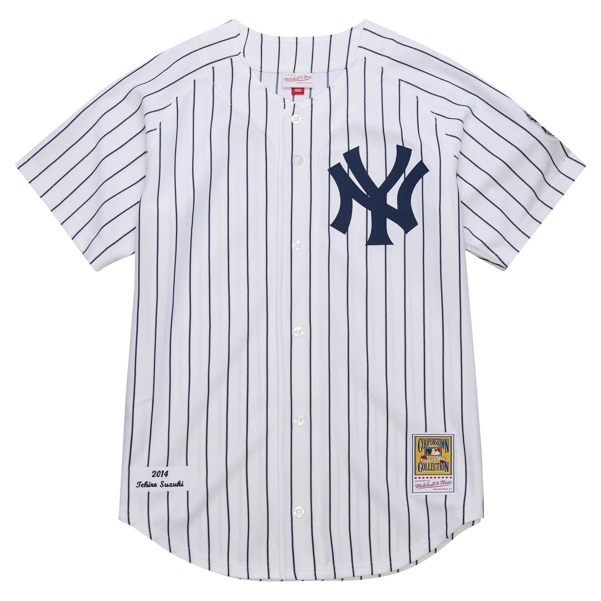 Alternative view of Men's New York Yankees Ichiro Suzuki Mitchell & Ness White 2014 Cooperstown Collection Throwback Jersey 