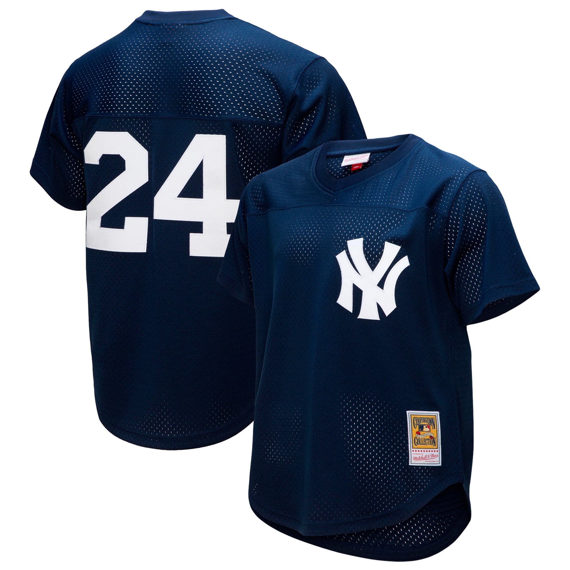 Men's New York Yankees Rickey Henderson Mitchell & Ness Navy Cooperstown Collection Mesh Batting Practice Button-Up Jersey 