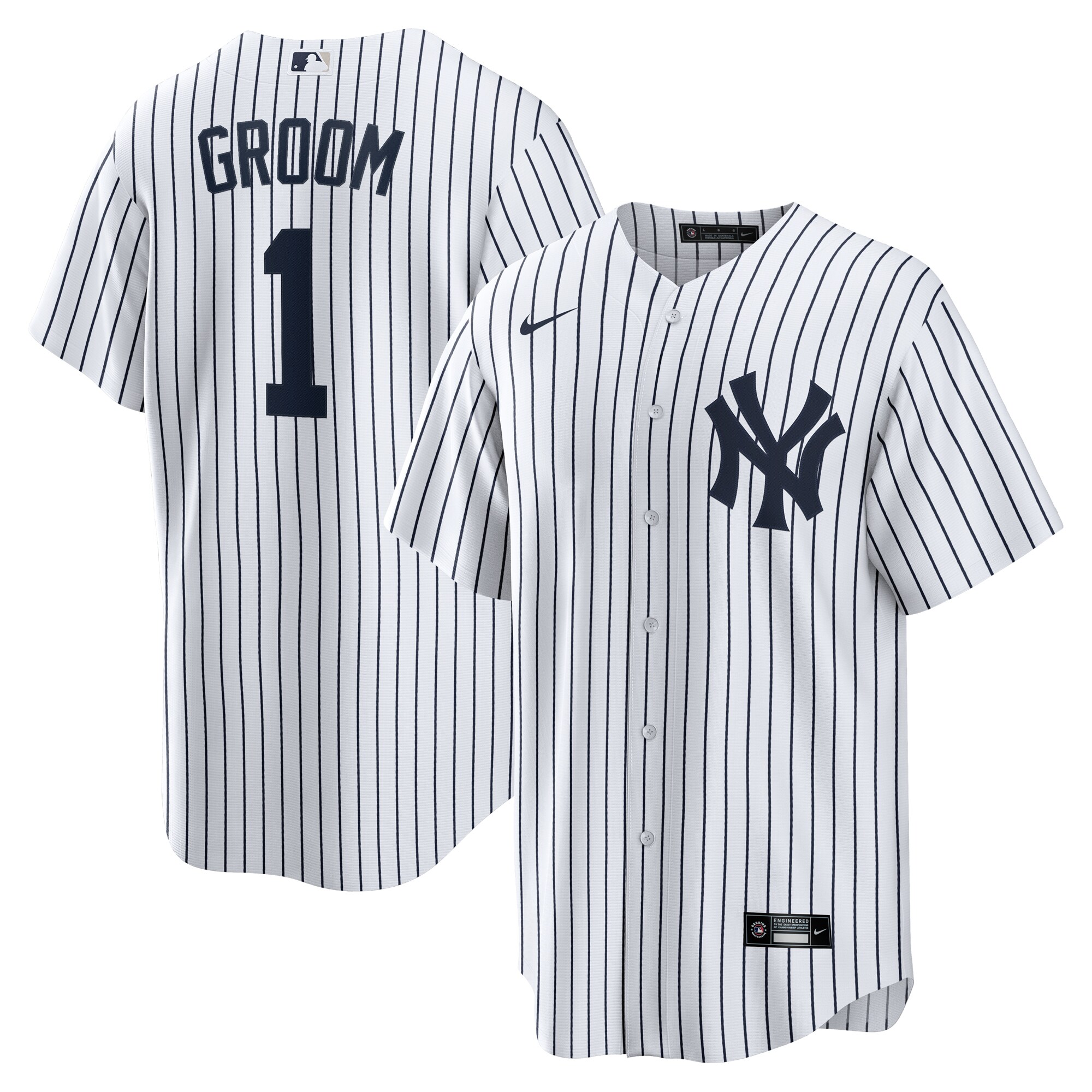 Men's New York Yankees White #1 Groom Home Jersey 