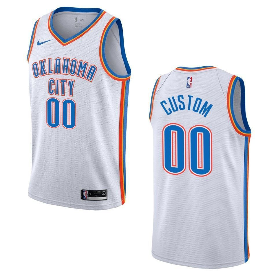 Men's Oklahoma City Thunder 00 Custom Association Swingman Jersey - White - JS887 