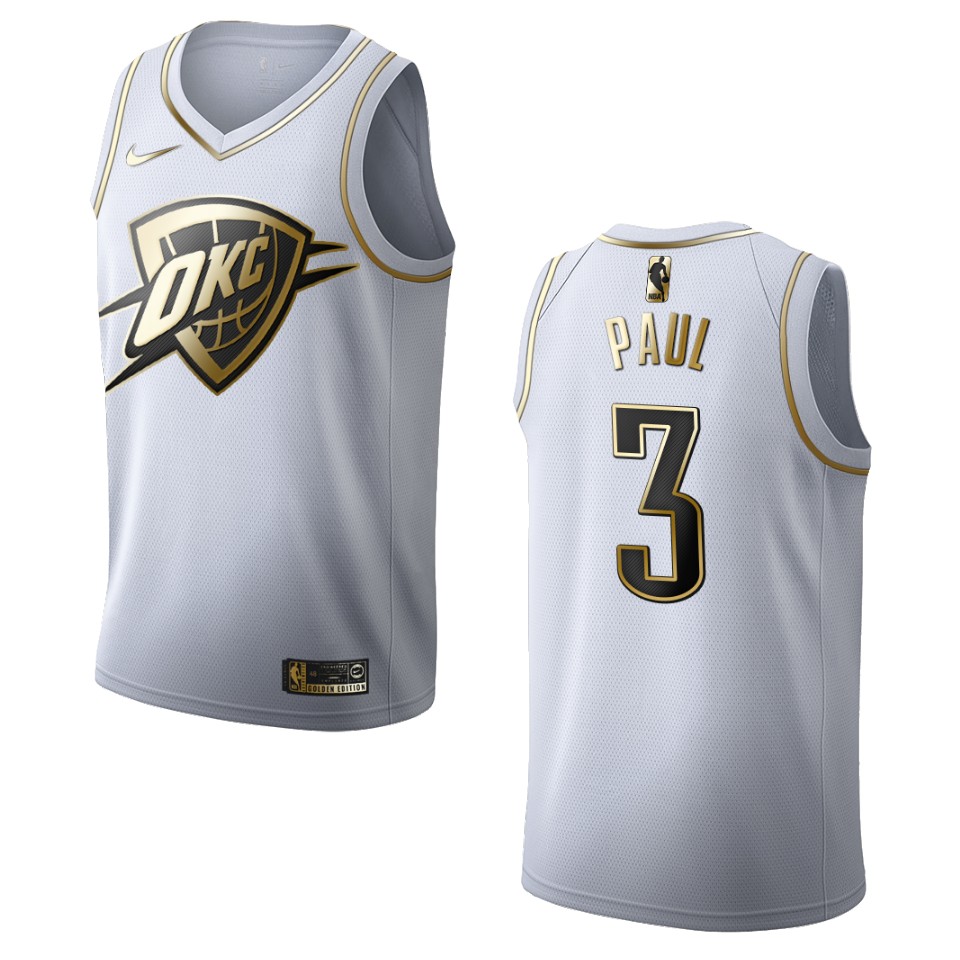 Men’s Oklahoma City Thunder #3 Chris Paul Golden Edition Jersey – White