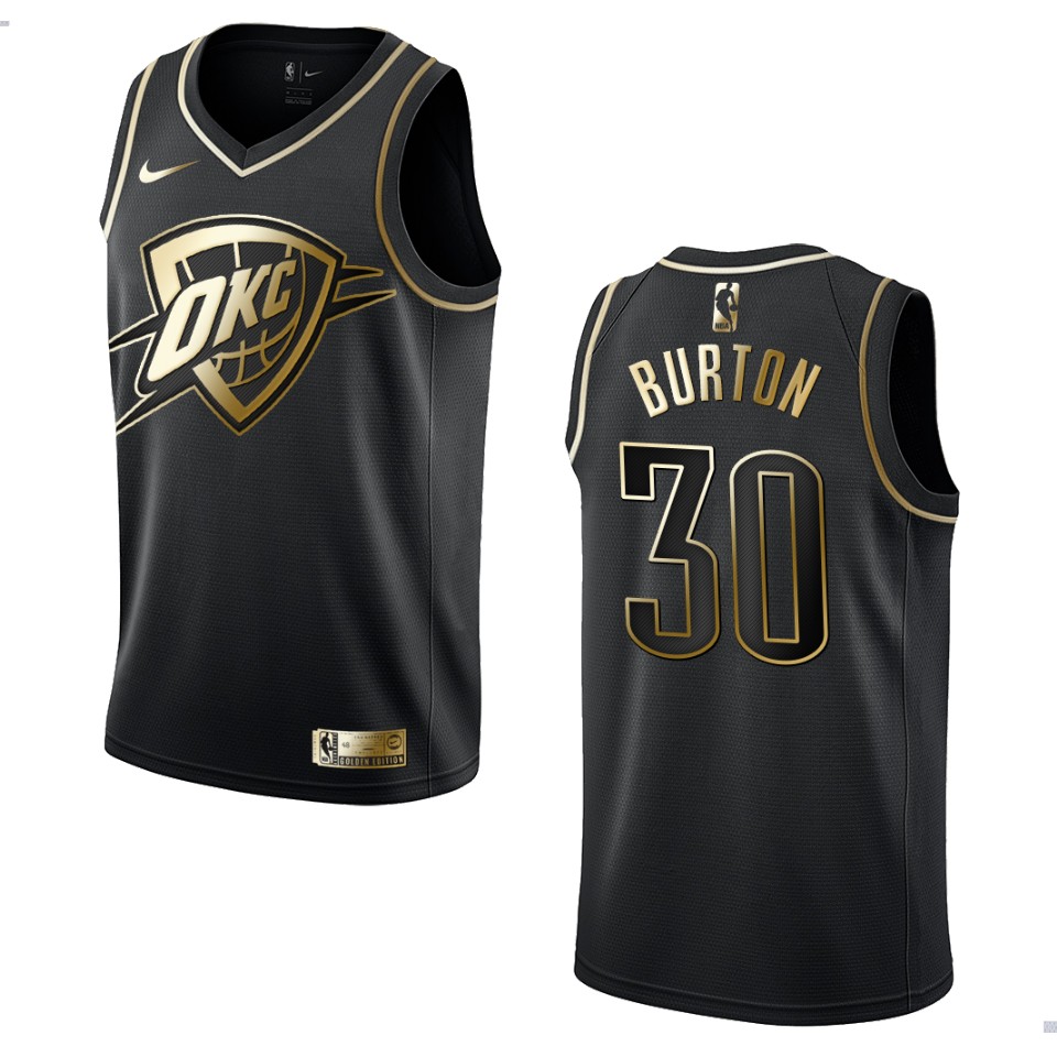 Men’s Oklahoma City Thunder #30 Deonte Burton Golden Edition Jersey – Black