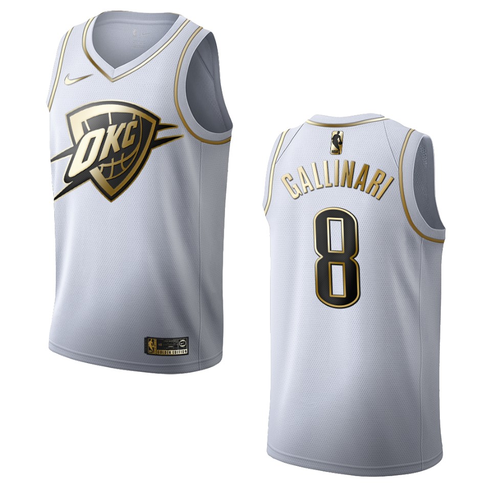 Men’s Oklahoma City Thunder #8 Danilo Gallinari Golden Edition Jersey – White