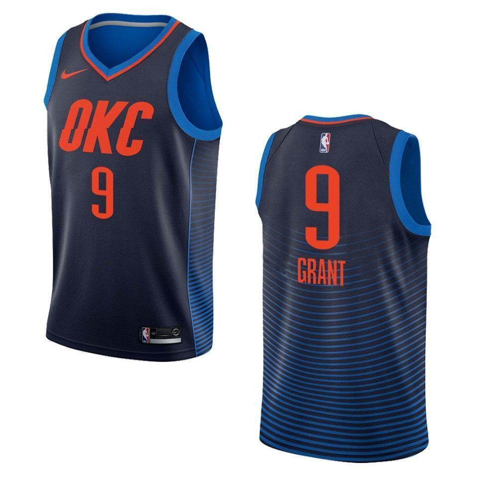 Men's Oklahoma City Thunder 9 Jerami Grant Statement Swingman Jersey - Navy - JS805 