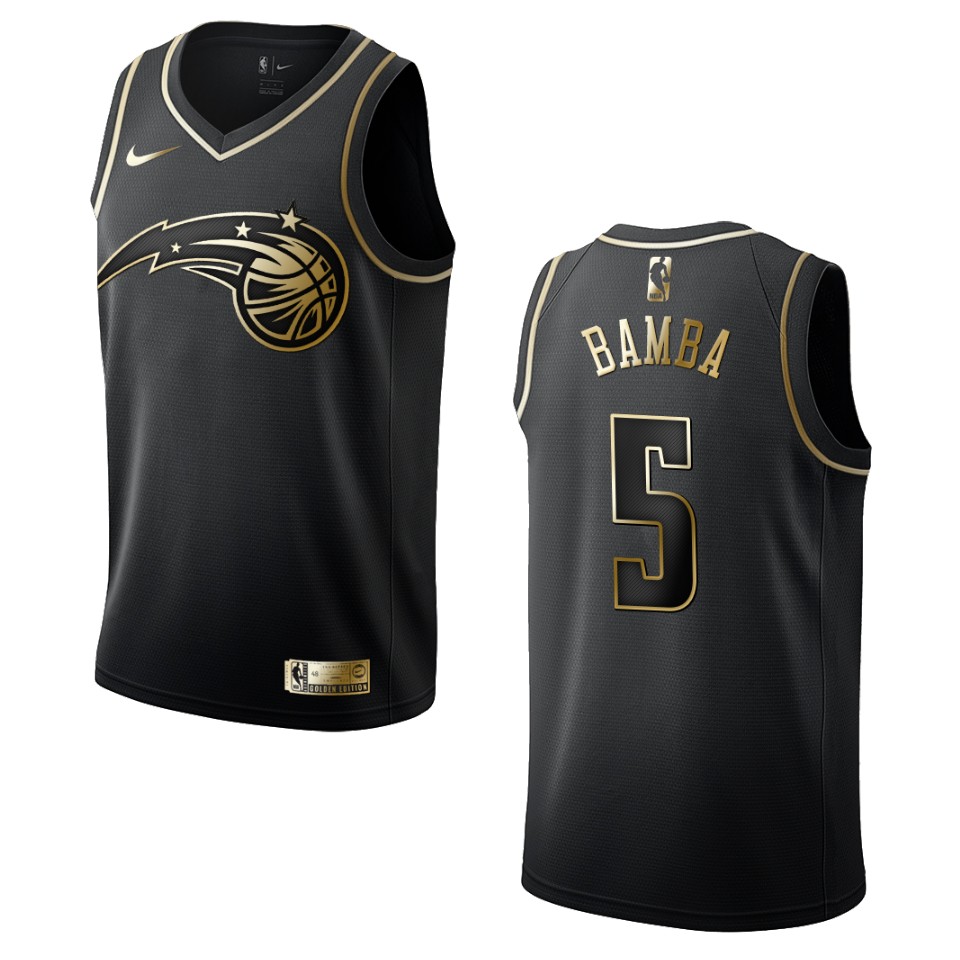 Men’s Orlando Magic #5 Mohamed Bamba Golden Edition Jersey – Black