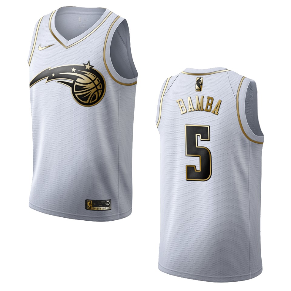 Men’s Orlando Magic #5 Mohamed Bamba Golden Edition Jersey – White
