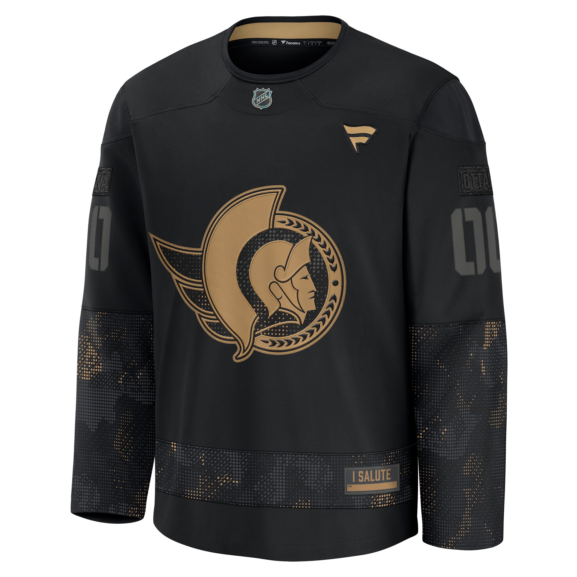 Alternative view of Men's Ottawa Senators Black 2024 Military Appreciation Custom Practice Jersey - JS466 