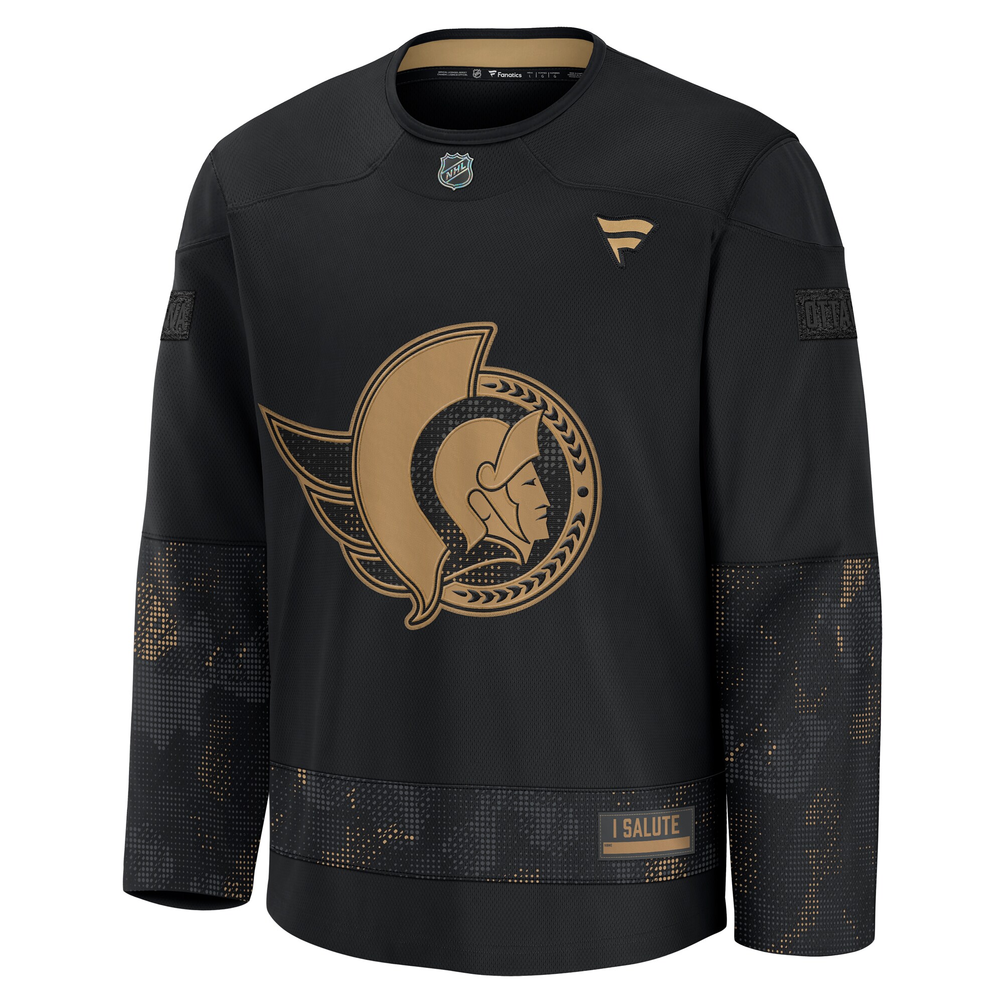 Alternative view of Men's Ottawa Senators Black 2024 Military Appreciation Practice Jersey - JS690 